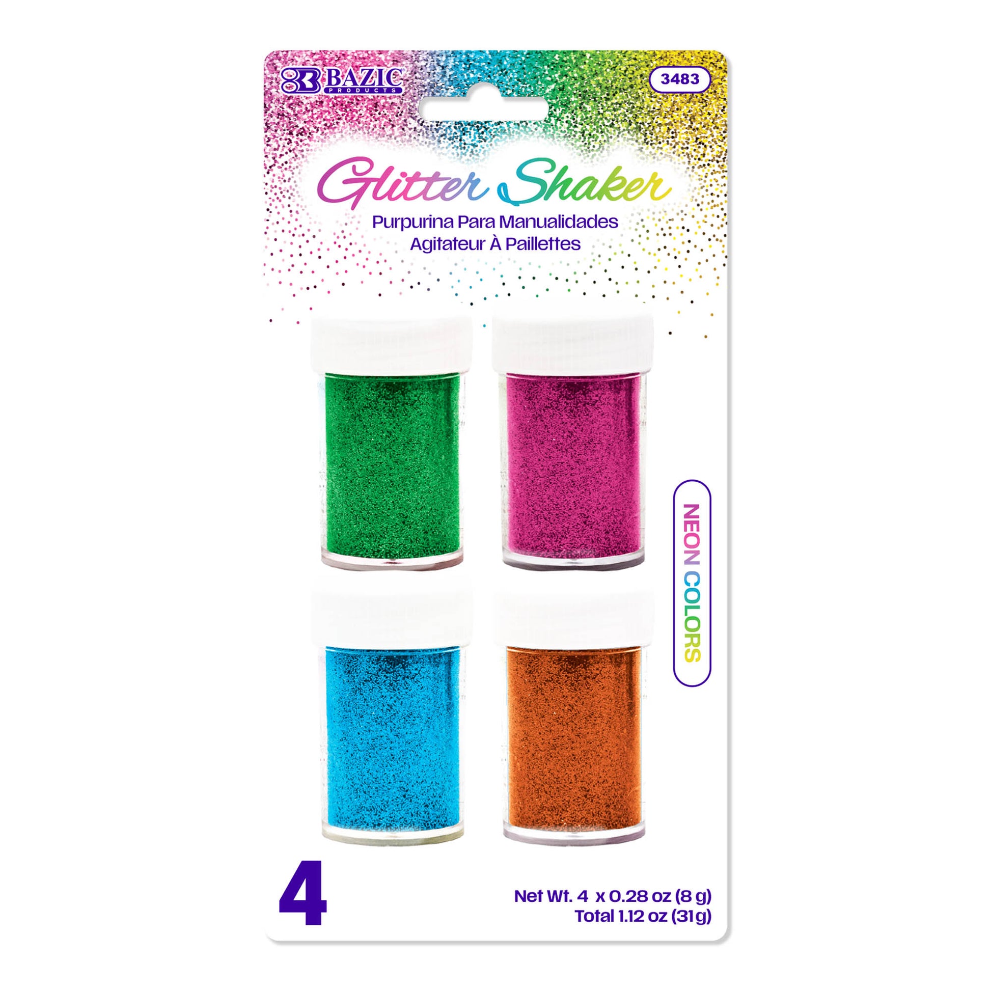 0.28 oz (8g) 4 Neon Color Glitter Shaker