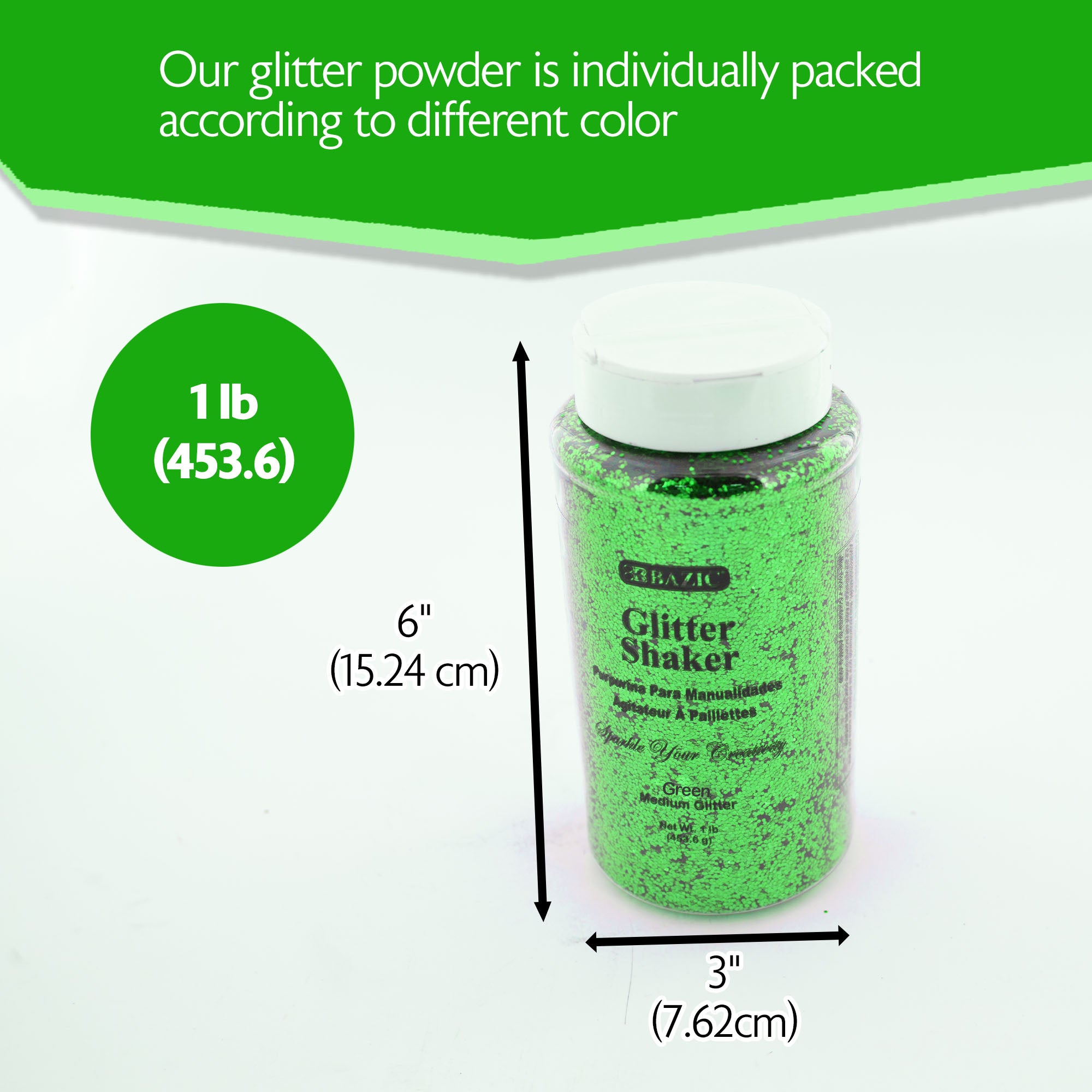 Green Craft Glitter, 1 lb, Fine to Medium