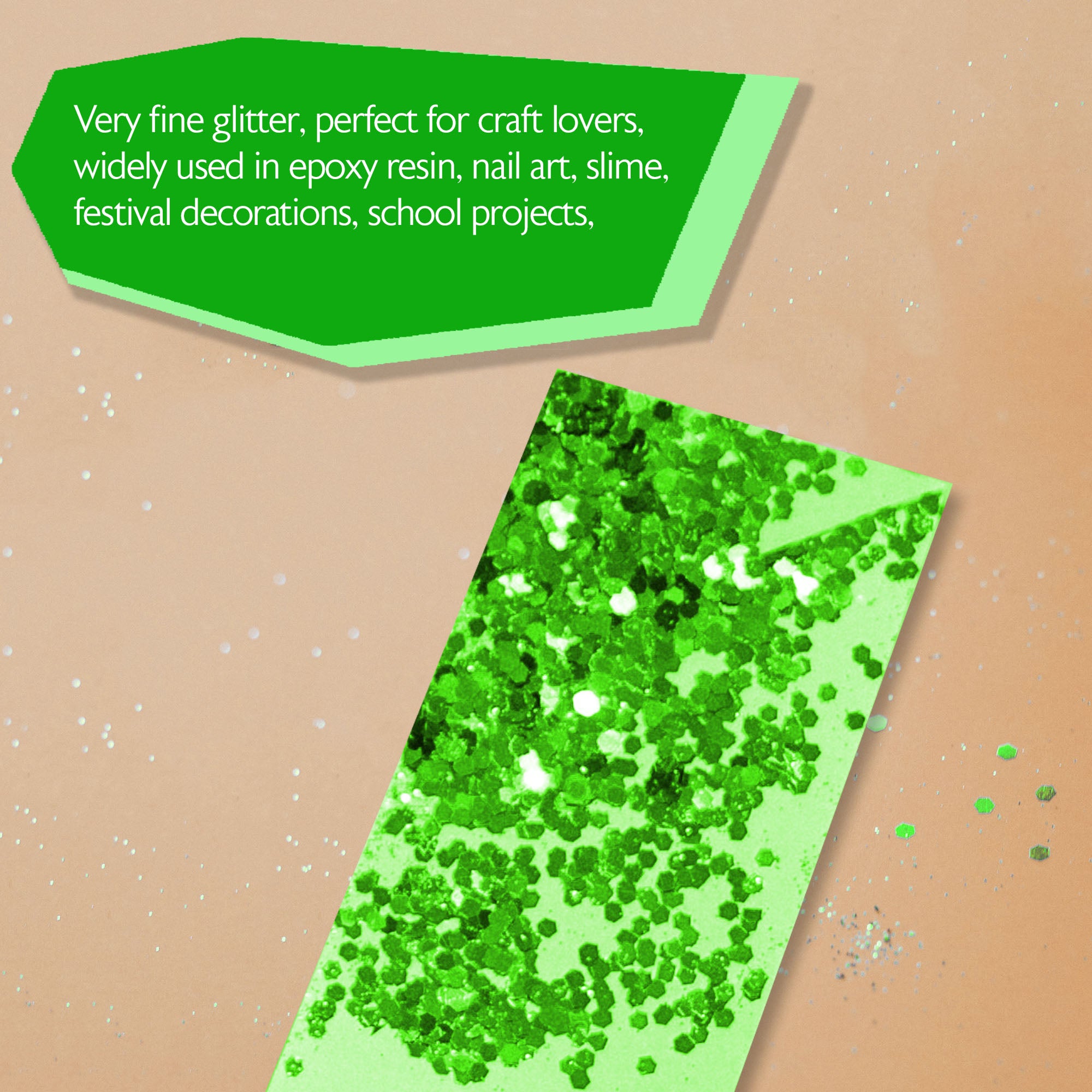 Green Craft Glitter, 1 lb, Fine to Medium