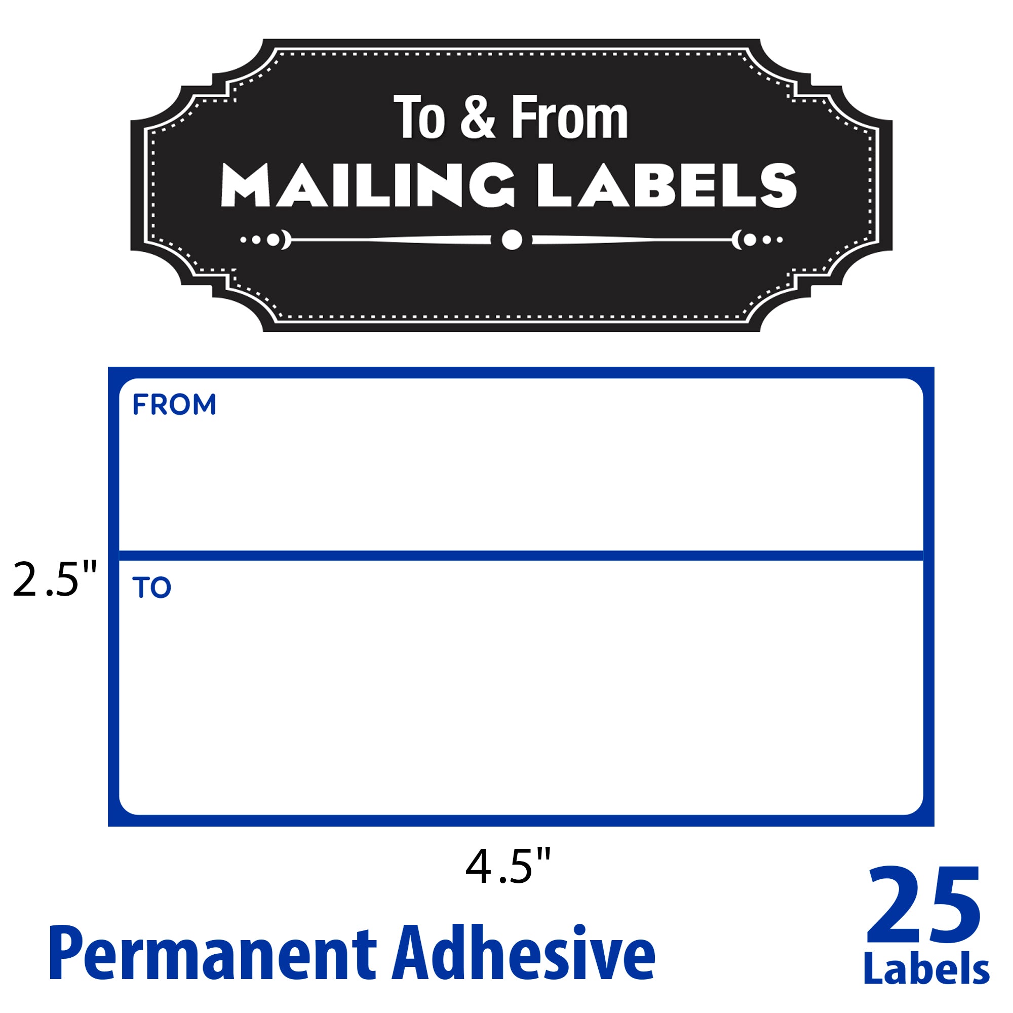Mailing Labels, 2.5" x 4.5", 25 Count