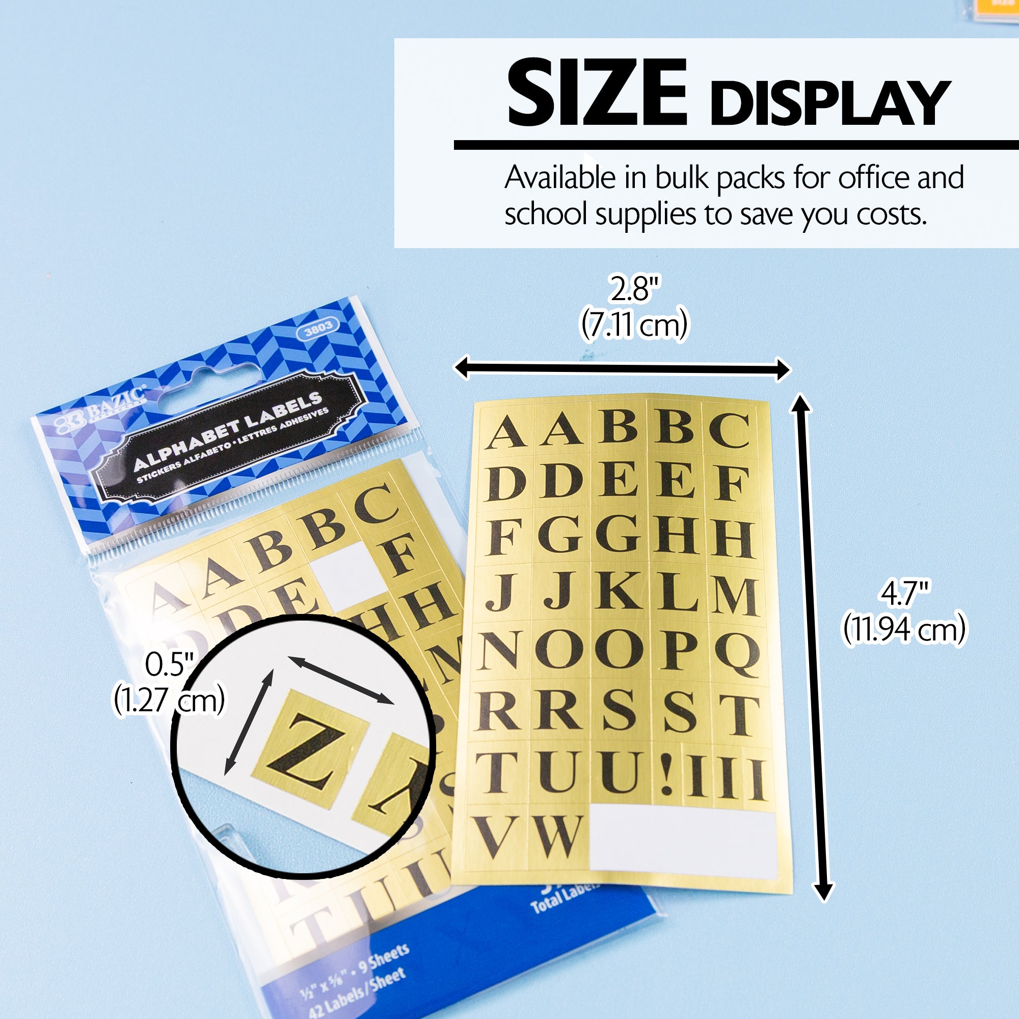 Gold Foil Alphabet Stickers, 1/2 x 5/8 in, 378 Pack