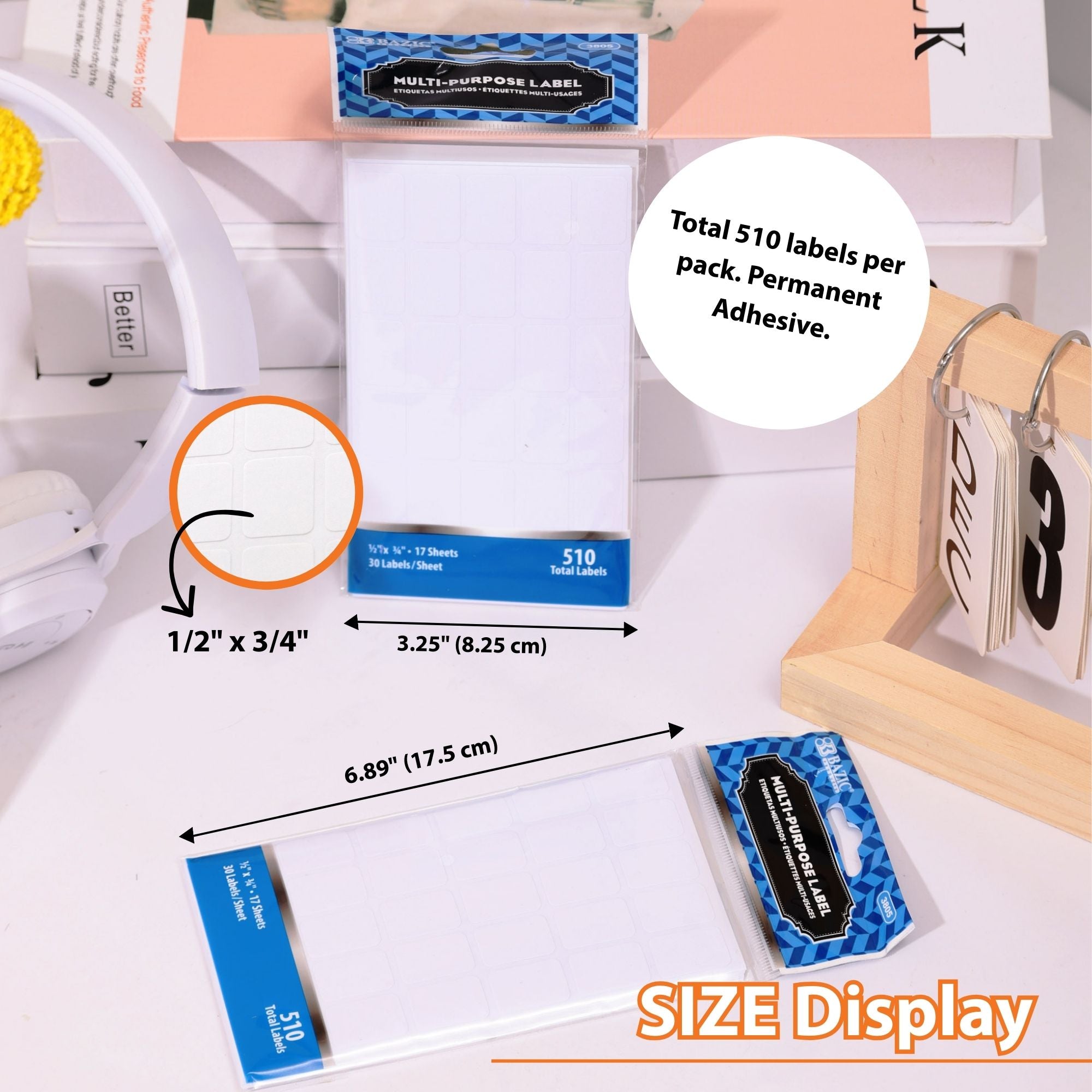 White Multipurpose Labels, 510 Pack, 1/2 x 3/4 in