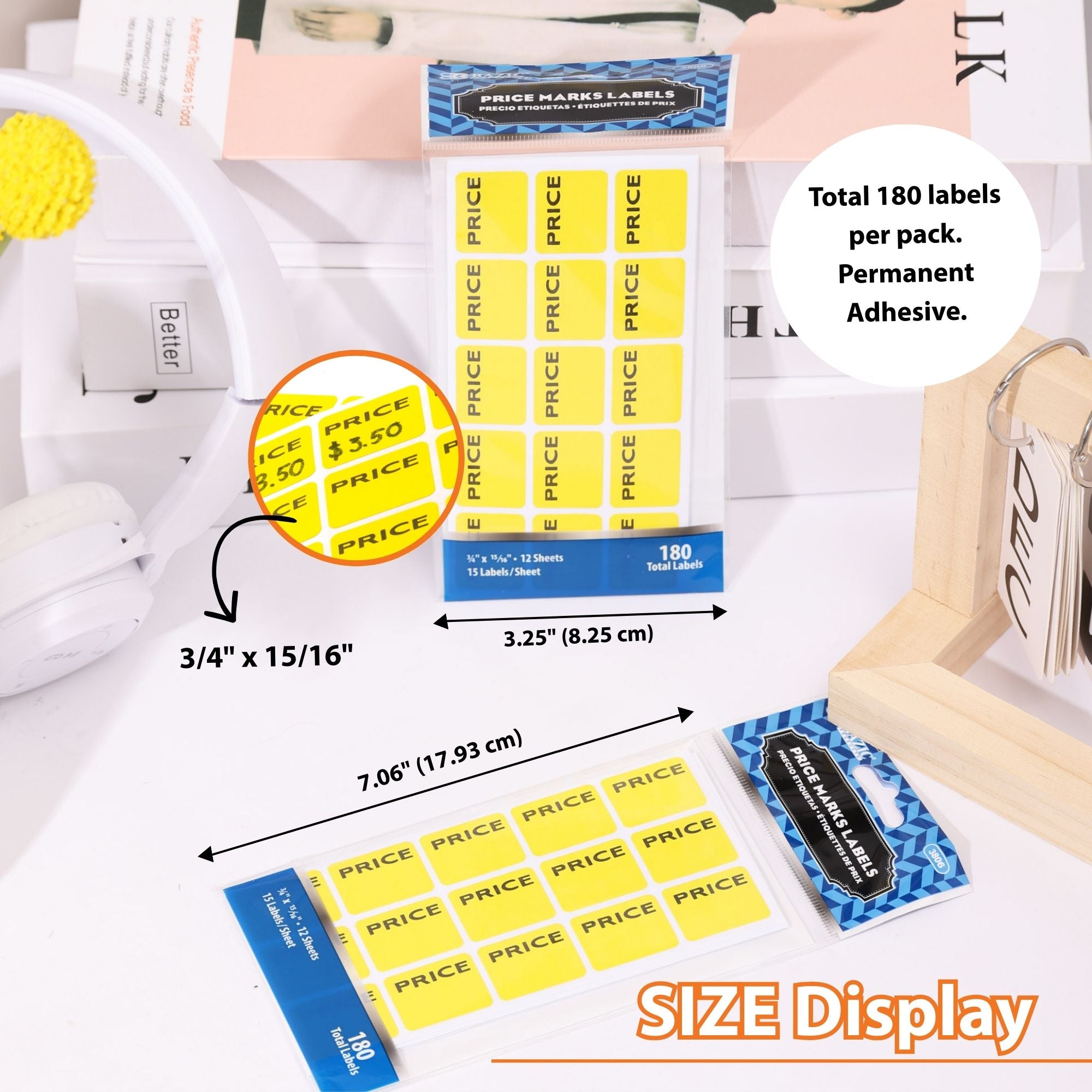 Price Stickers, 180 Yellow Price Mark Labels