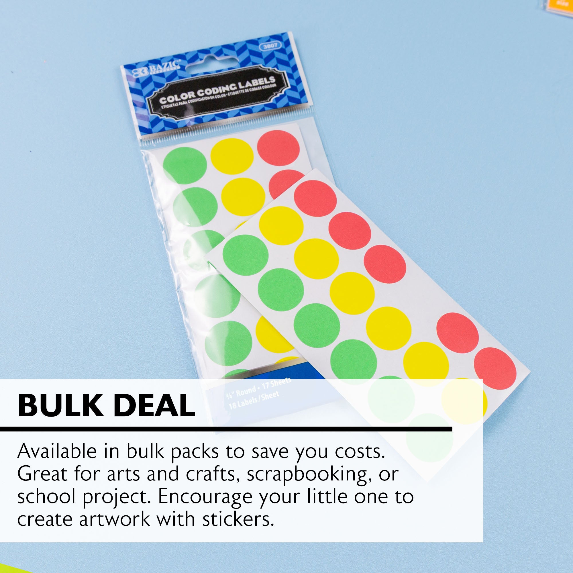 Assorted Color Round Color-Coding Labels, 306 Pack