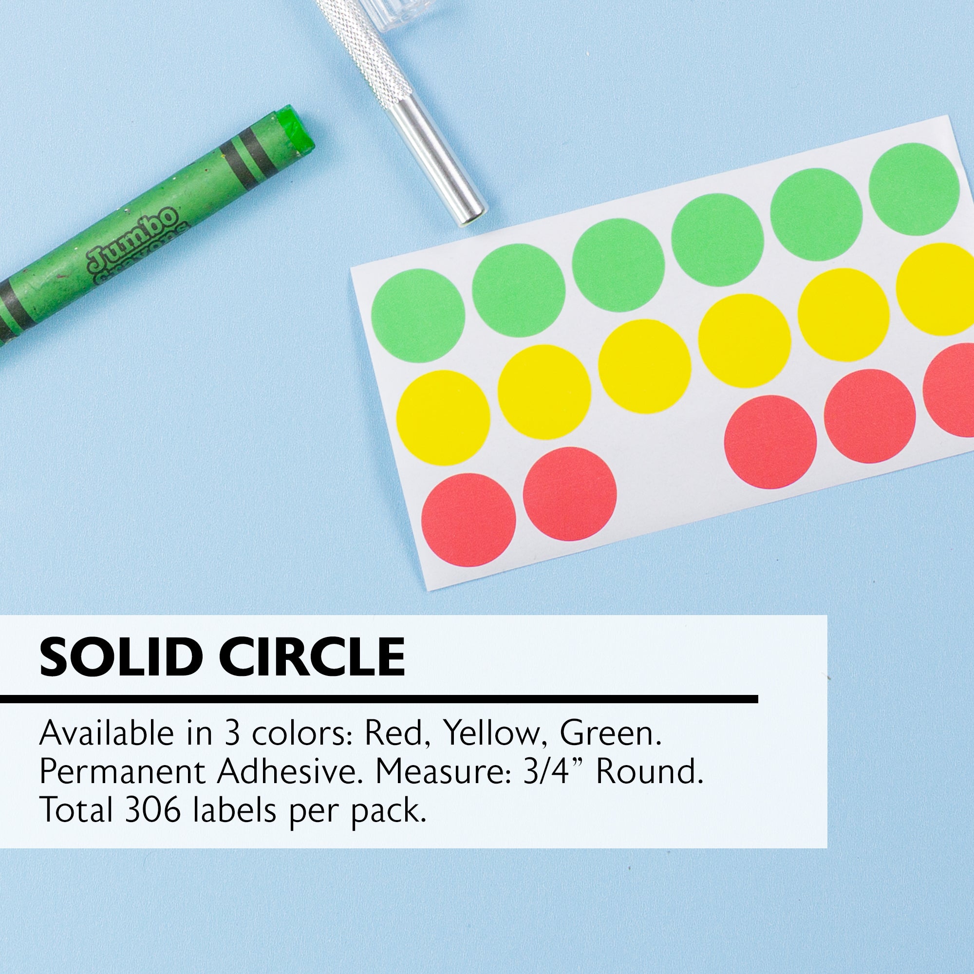 Assorted Color Round Color-Coding Labels, 306 Pack