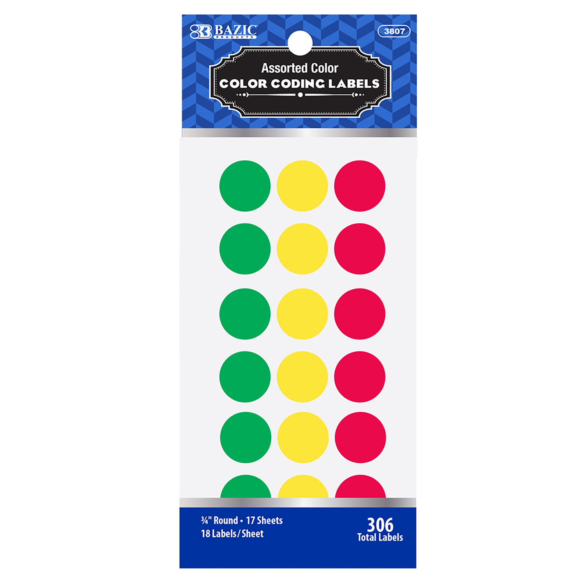 Assorted Color Round Color-Coding Labels, 306 Pack