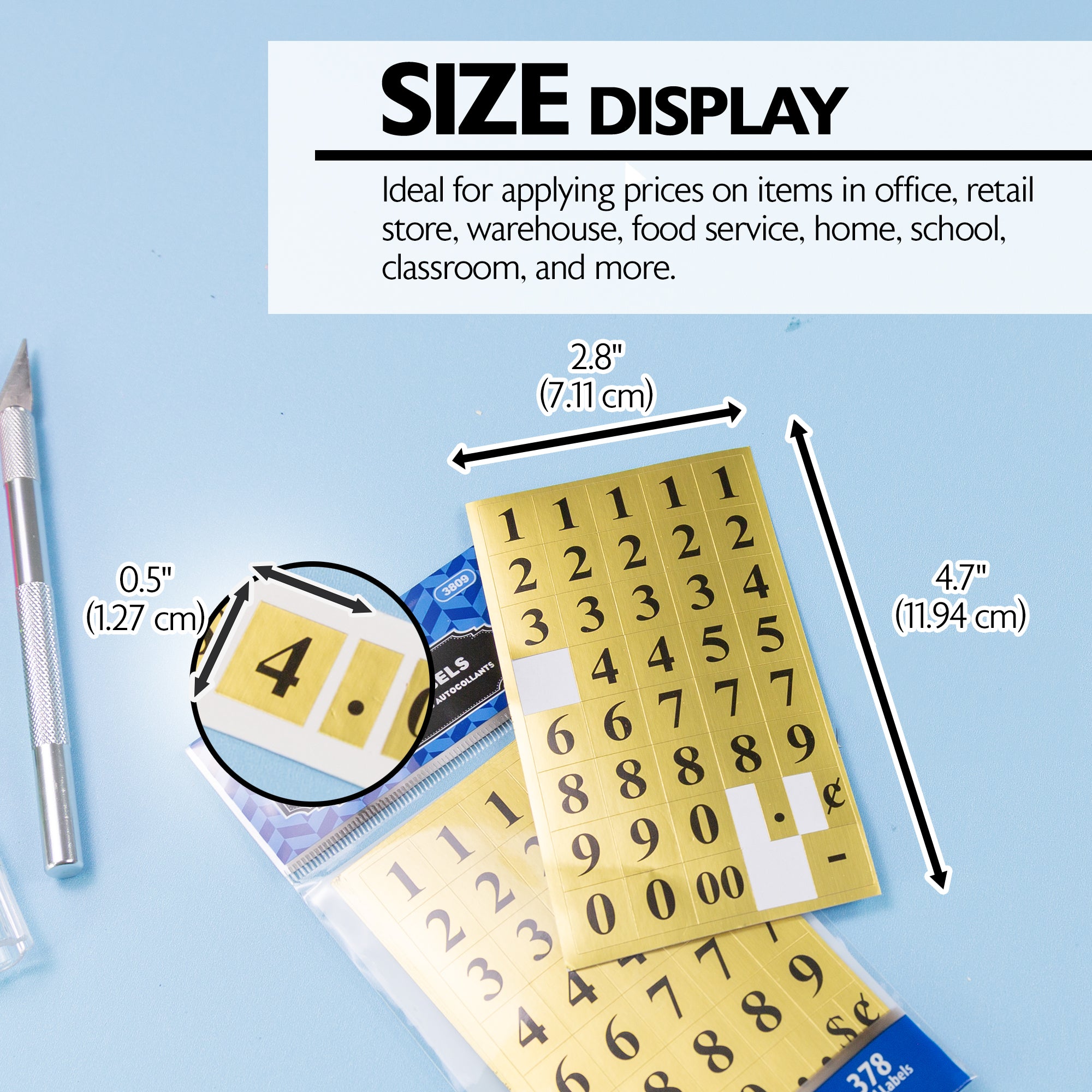 Gold Foil Number Stickers, 1/2 x 5/8 in, 378 Pack