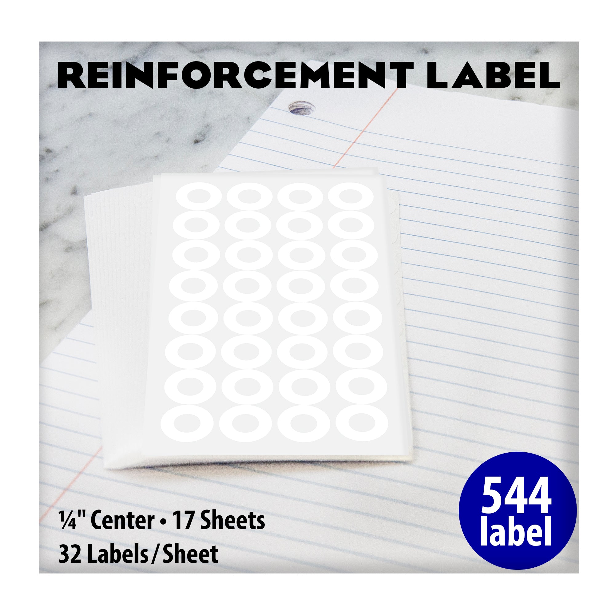 White Hole Reinforcement Labels, 1/4 in