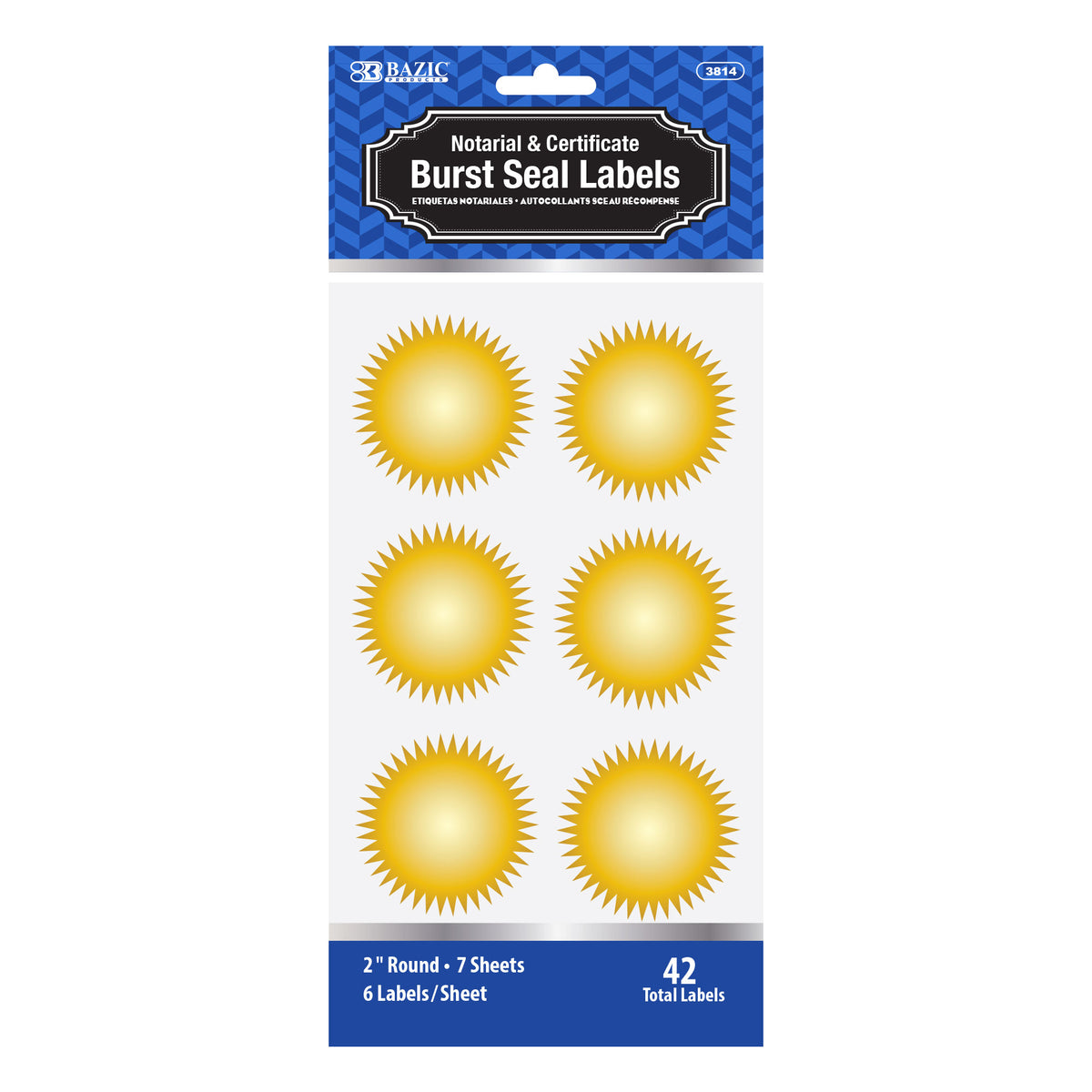 BAZIC Gold Foil Notary Certificate Burst Seals, 2 in