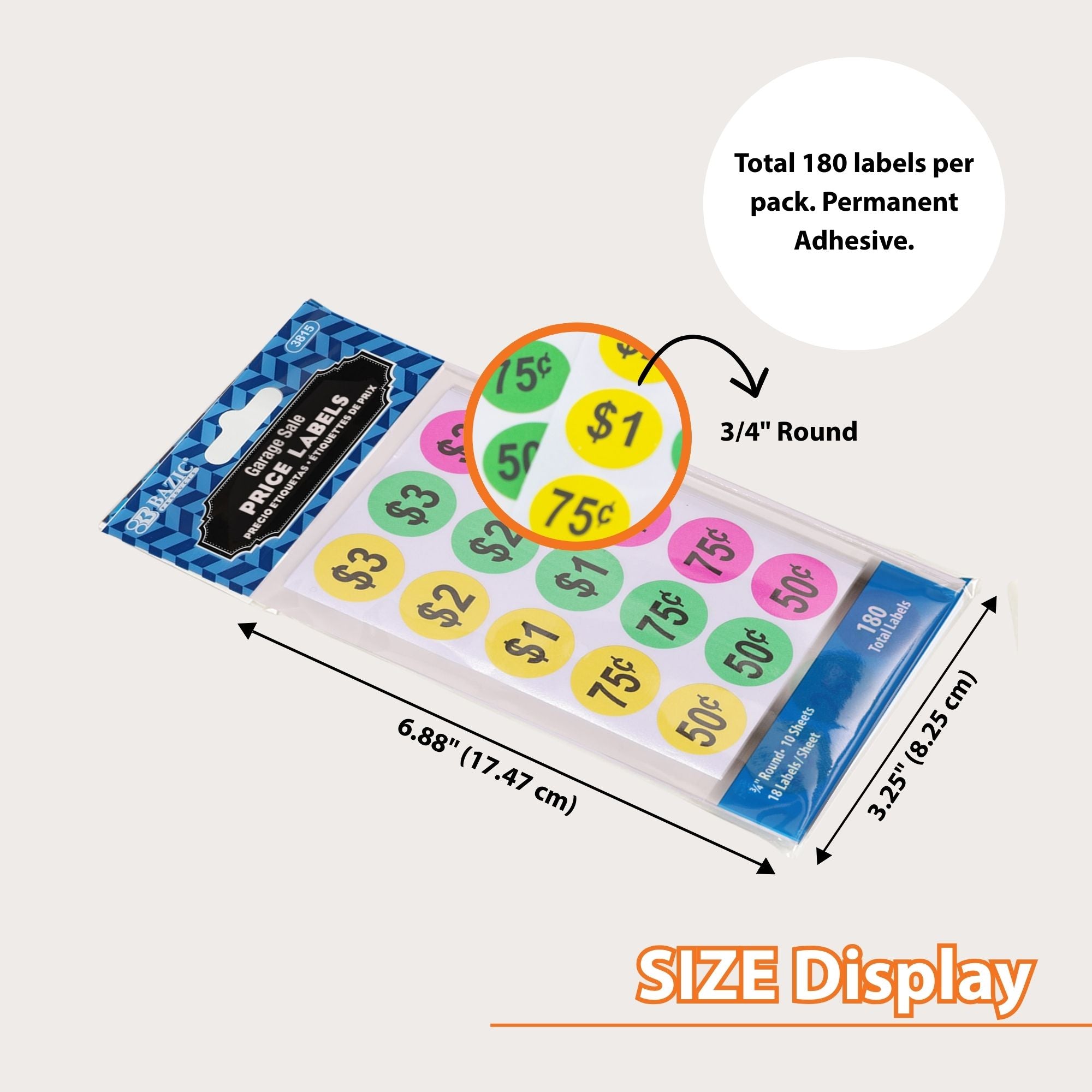 Garage Sale Price Labels, 180 Pack, 3/4 in round