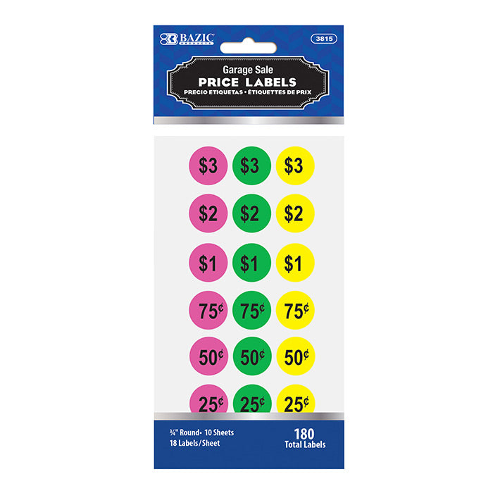 Garage Sale Price Labels, 180 Pack, 3/4 in round