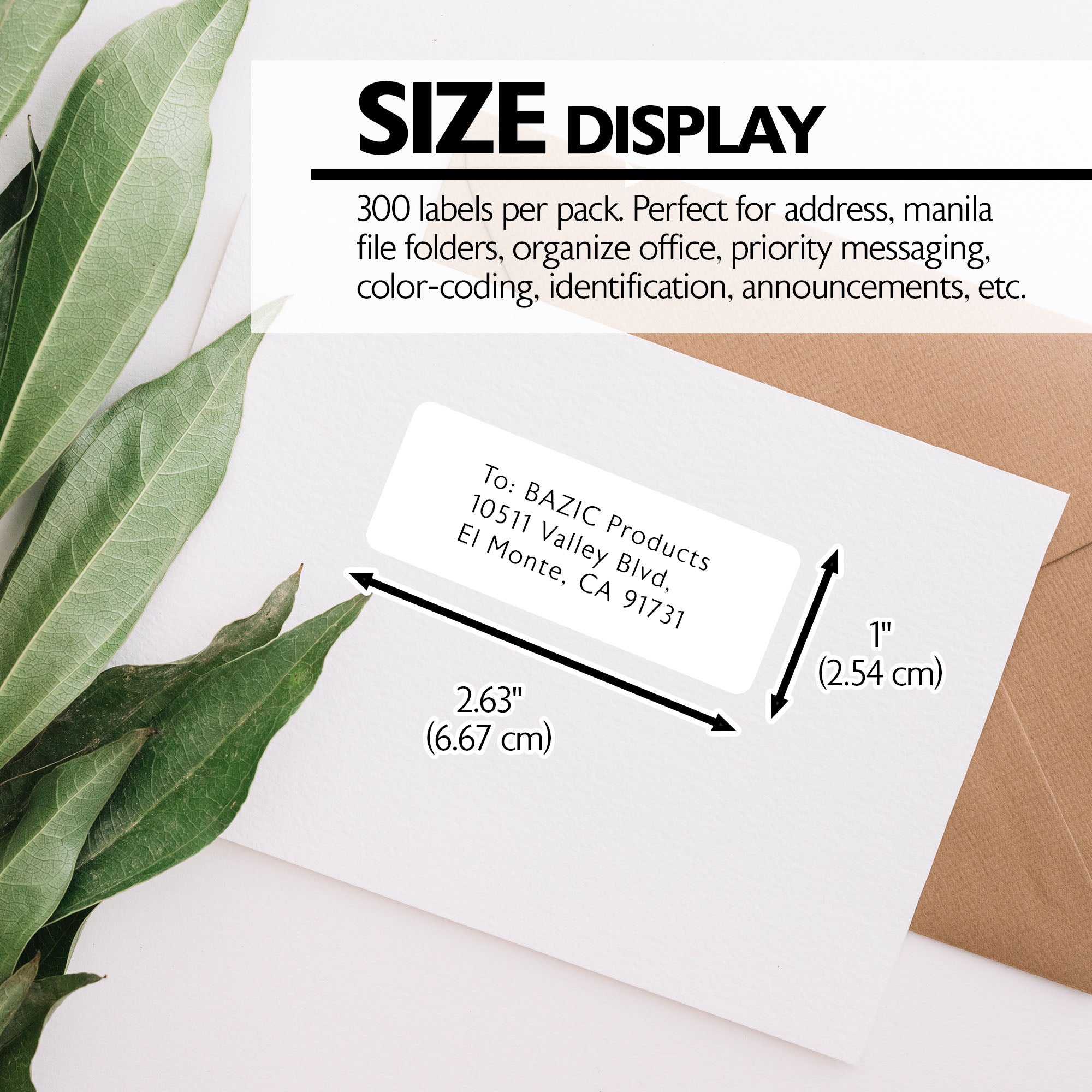 Mailing Labels, White, 2-5/8" x 1", 300 Count