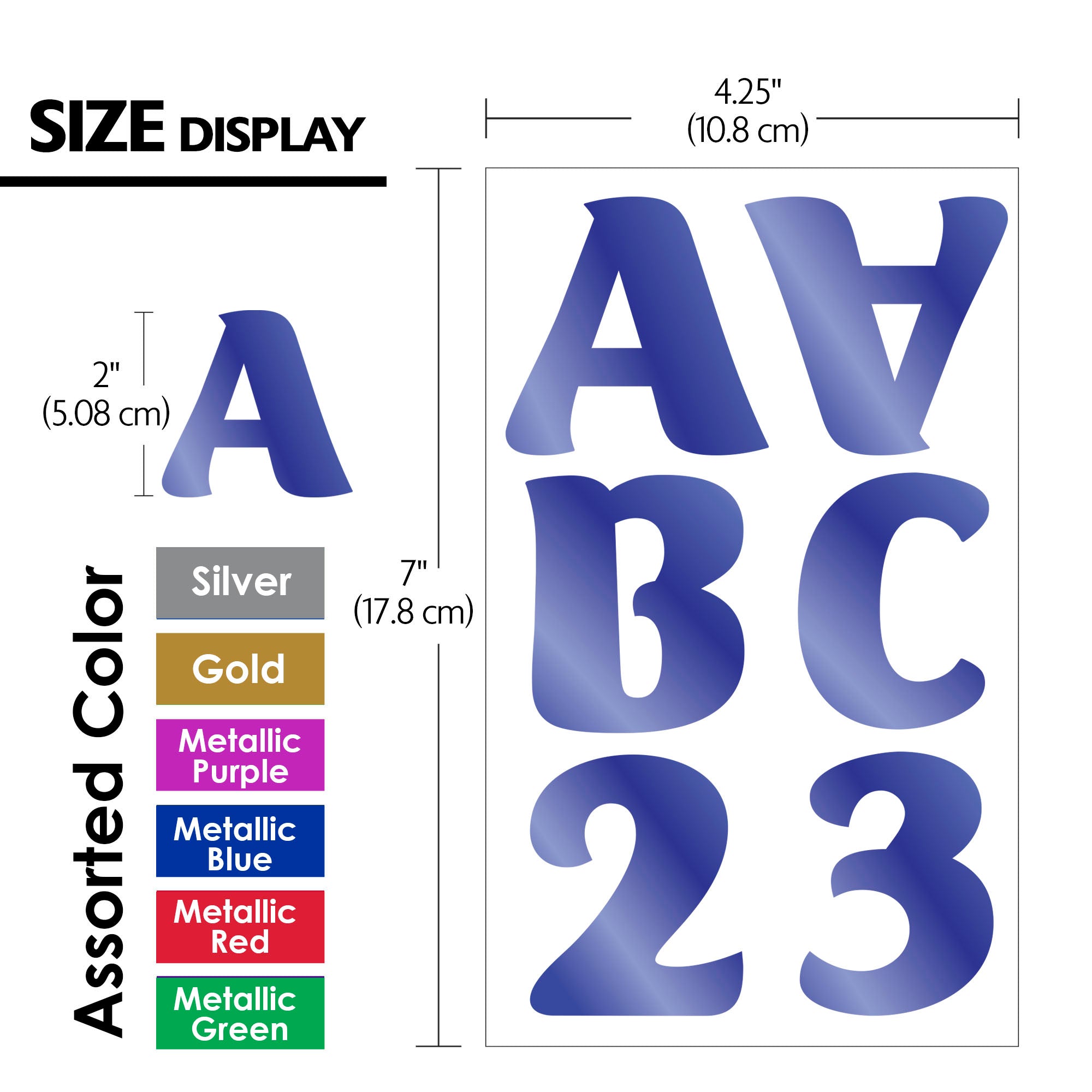 Metallic Color Alphabet and Number Stickers, 2 in, 72 Pack