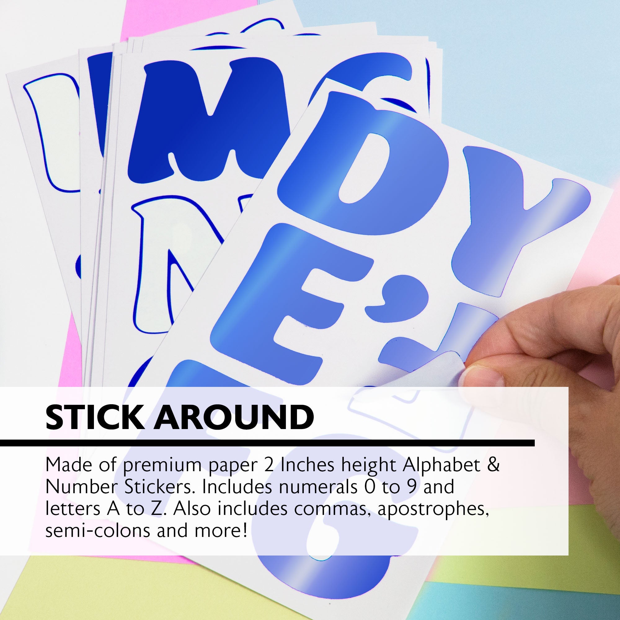 Metallic Color Alphabet and Number Stickers, 2 in, 72 Pack