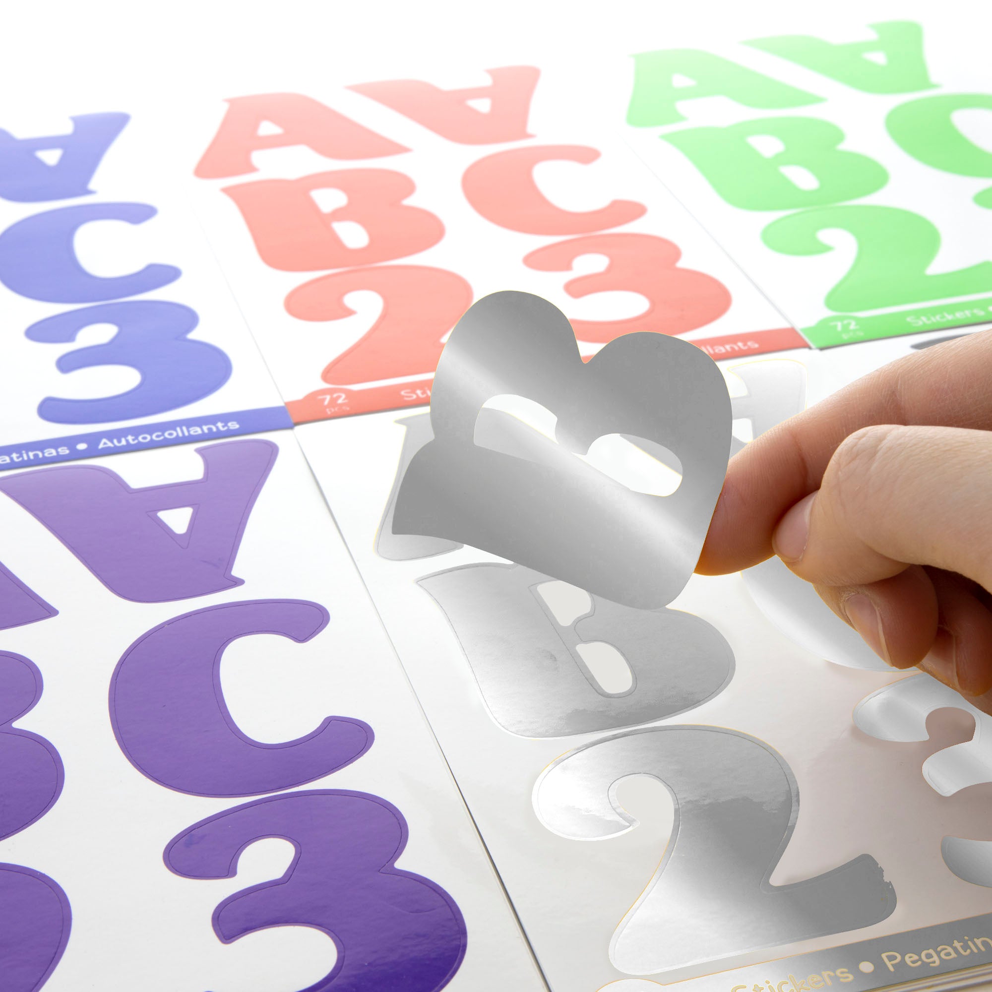 Metallic Color Alphabet and Number Stickers, 2 in, 72 Pack