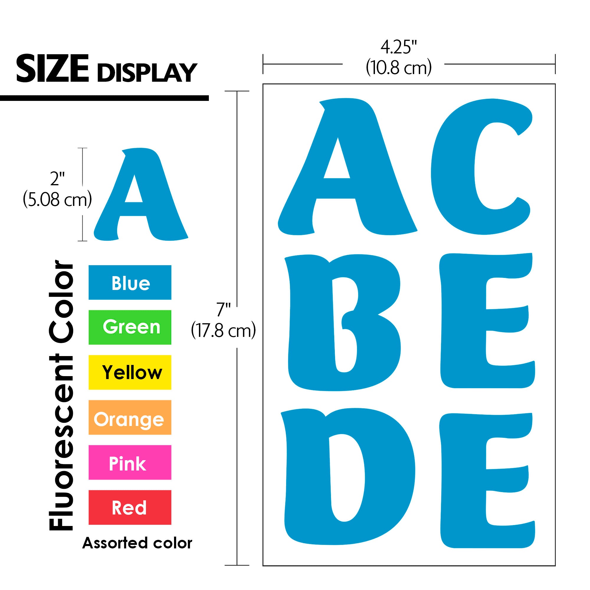 Fluorescent Color Alphabet and Number Stickers, 72 Pack