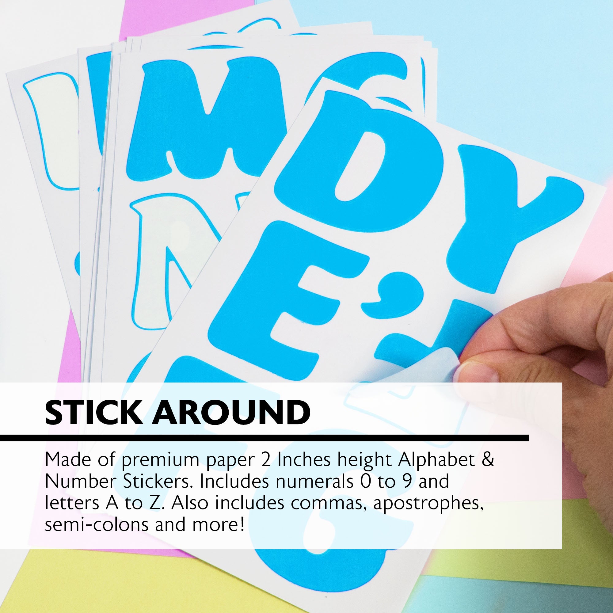 Fluorescent Color Alphabet and Number Stickers, 72 Pack