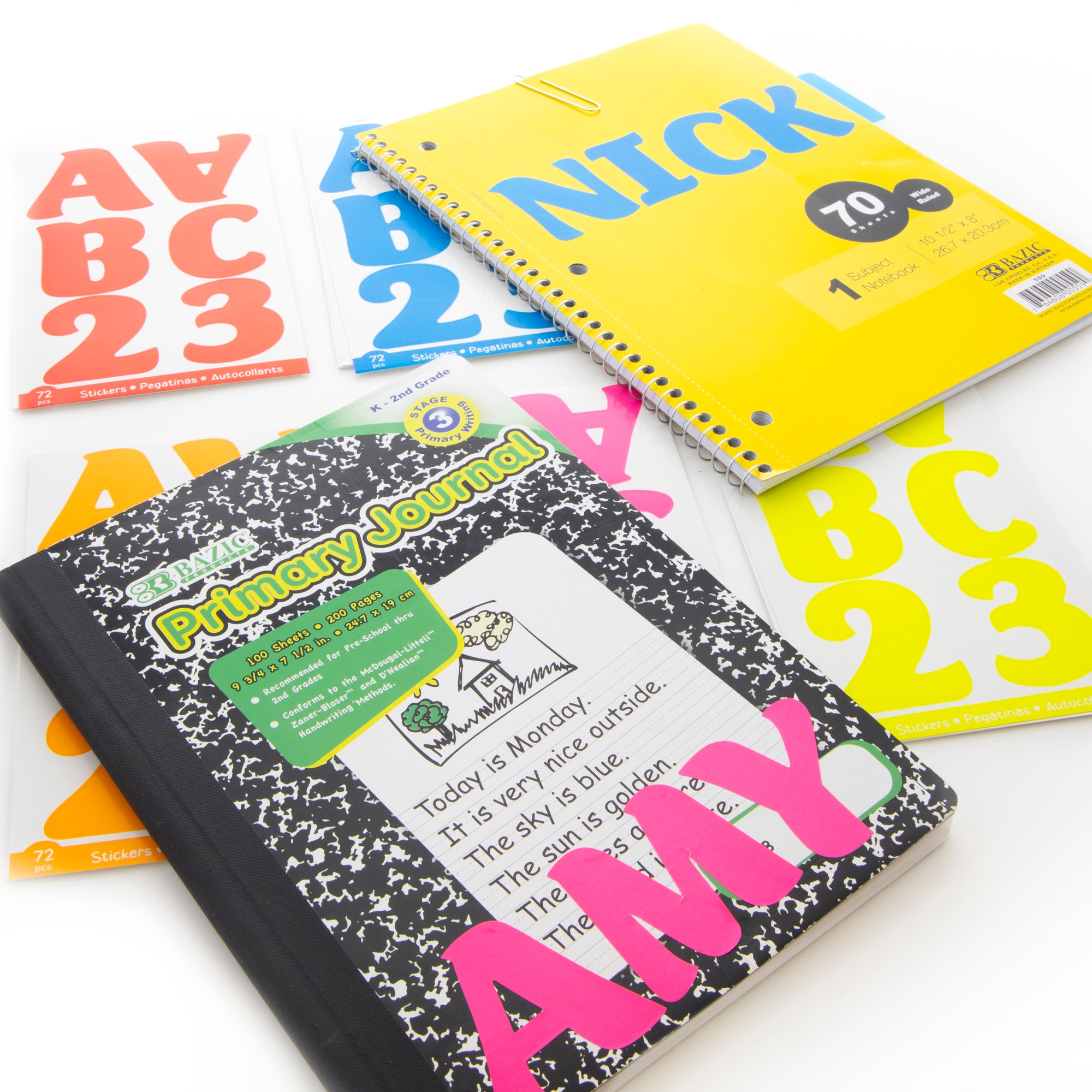 2" Fluorescent Color Alphabet & Numbers Stickers (72/Pack)