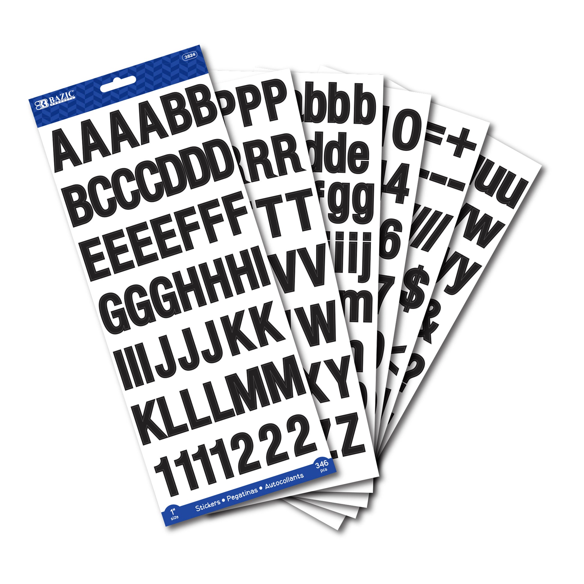 1" Black Color Alphabet & Numbers Stickers (346/Pack)