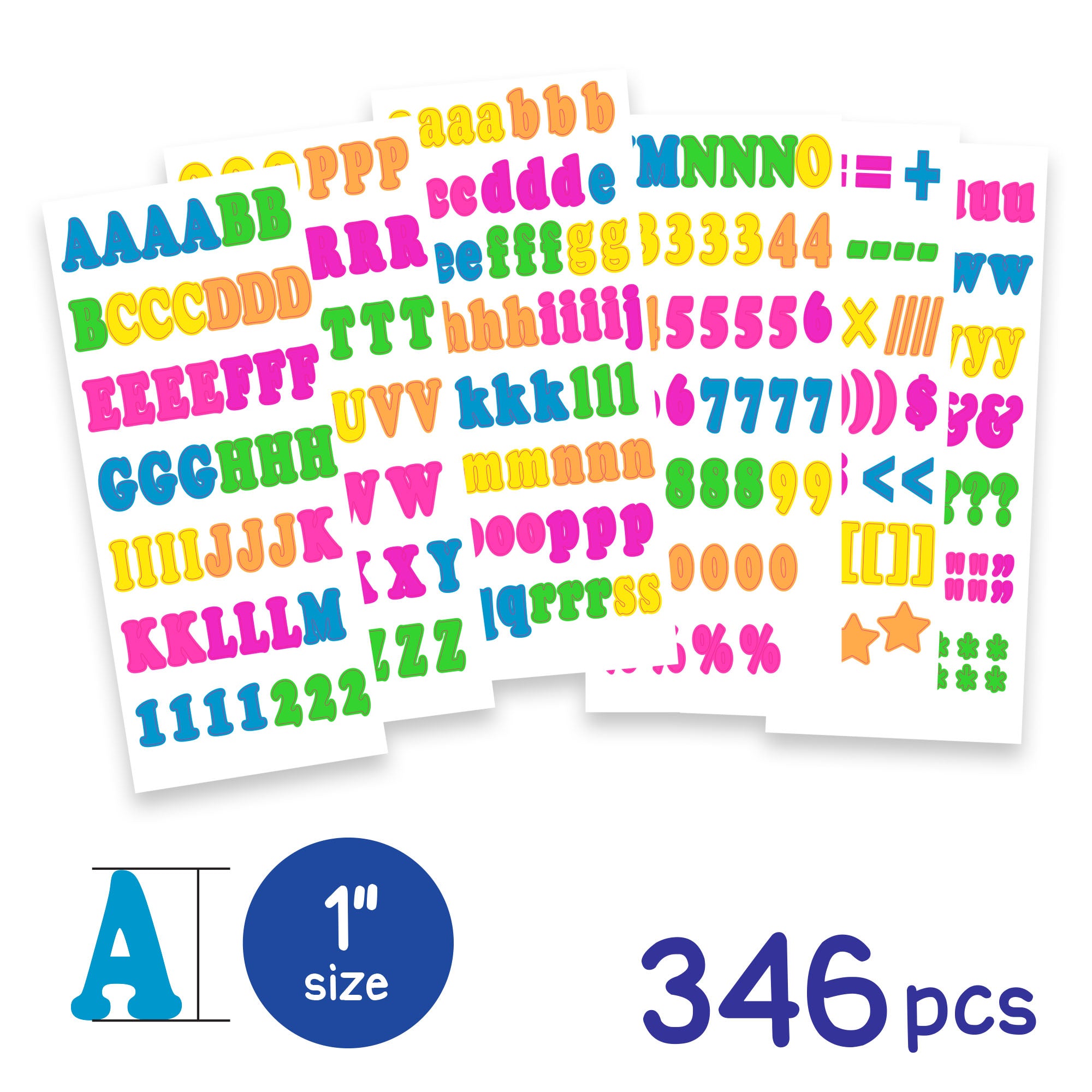 Multicolor Alphabet and Number Stickers, 1 in, 346 Pack