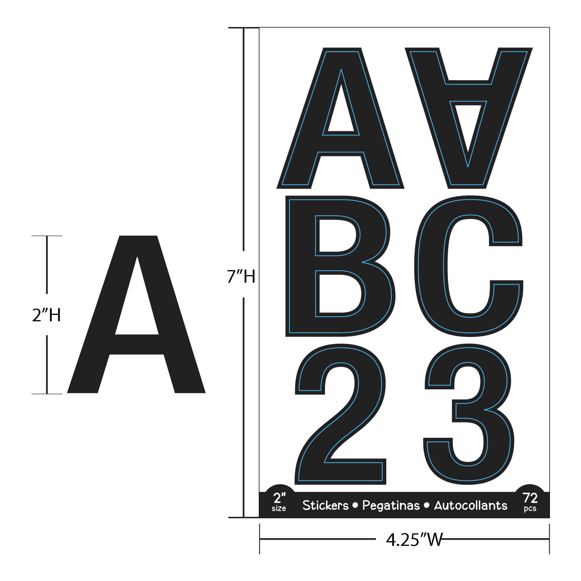 Black Alphabet and Number Stickers, 2 in, 72 Pack