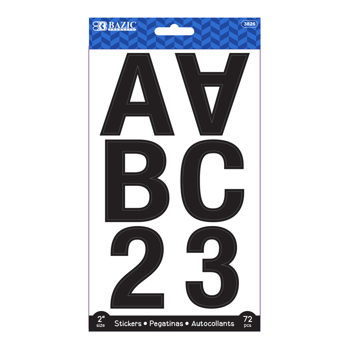 2" Black Color Alphabet & Numbers Stickers