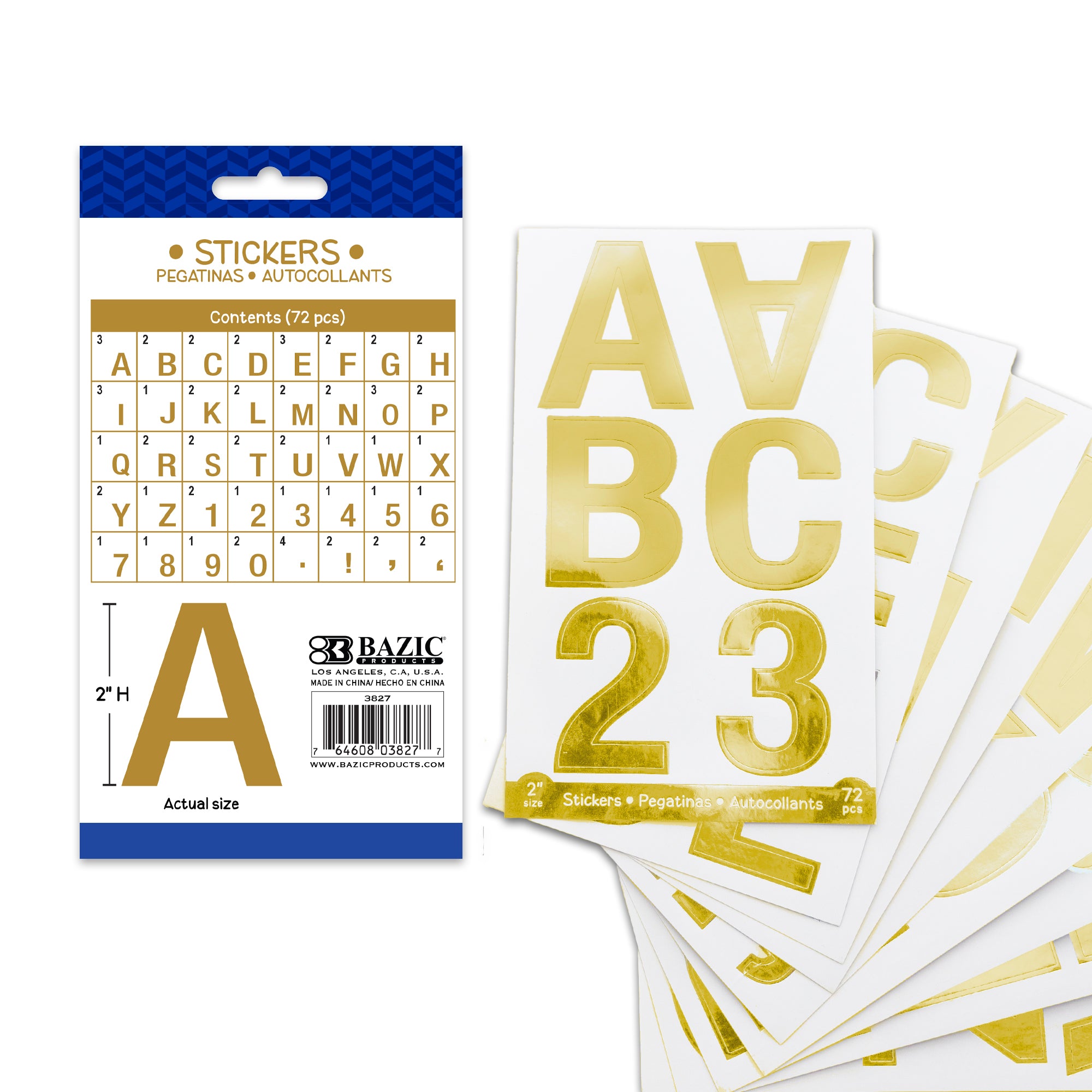 Gold Metallic Alphabet and Number Stickers, 2 in, 72 Pack
