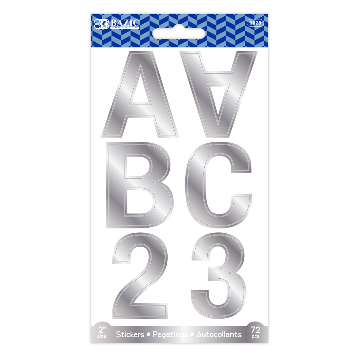 2" Silver Metallic Color Alphabet & Numbers Stickers (72/Pack)