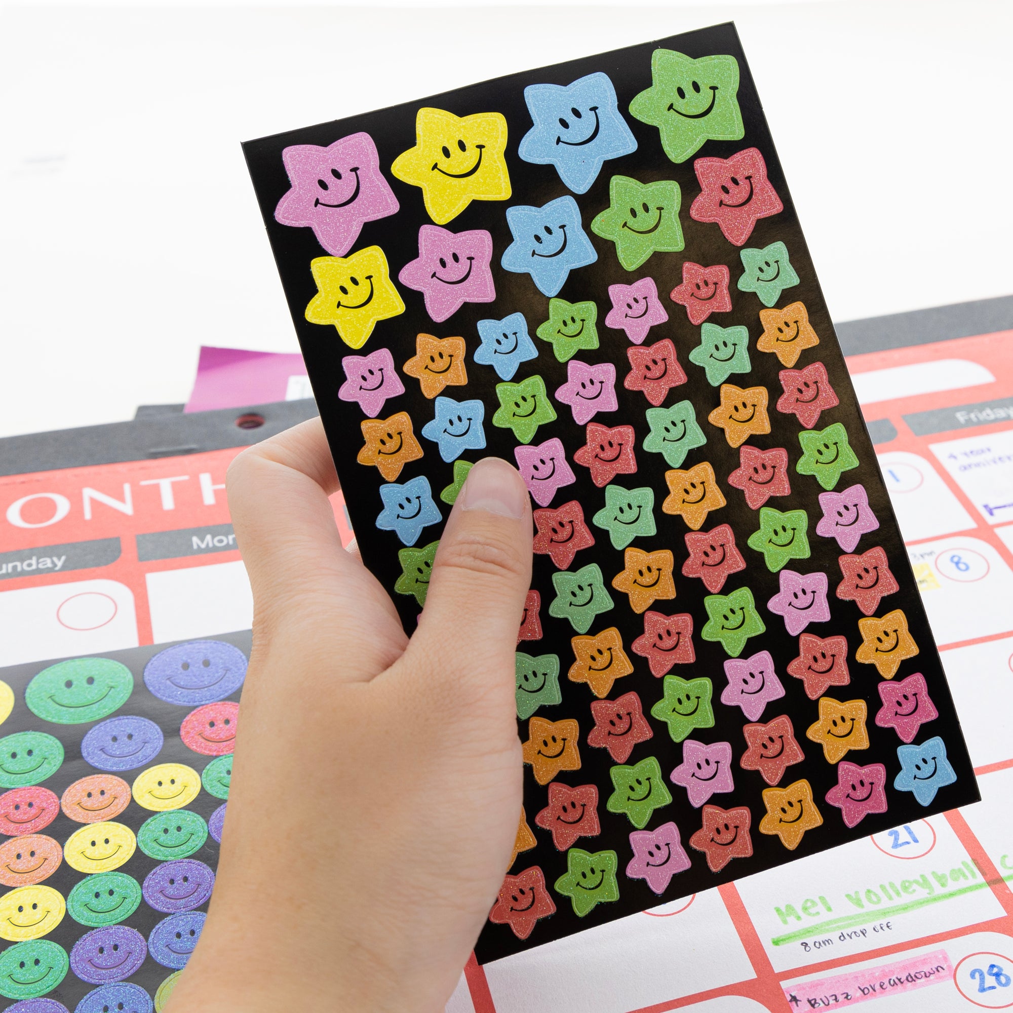 Glitter Stickers, Smiley Faces & Stars, 144 Count