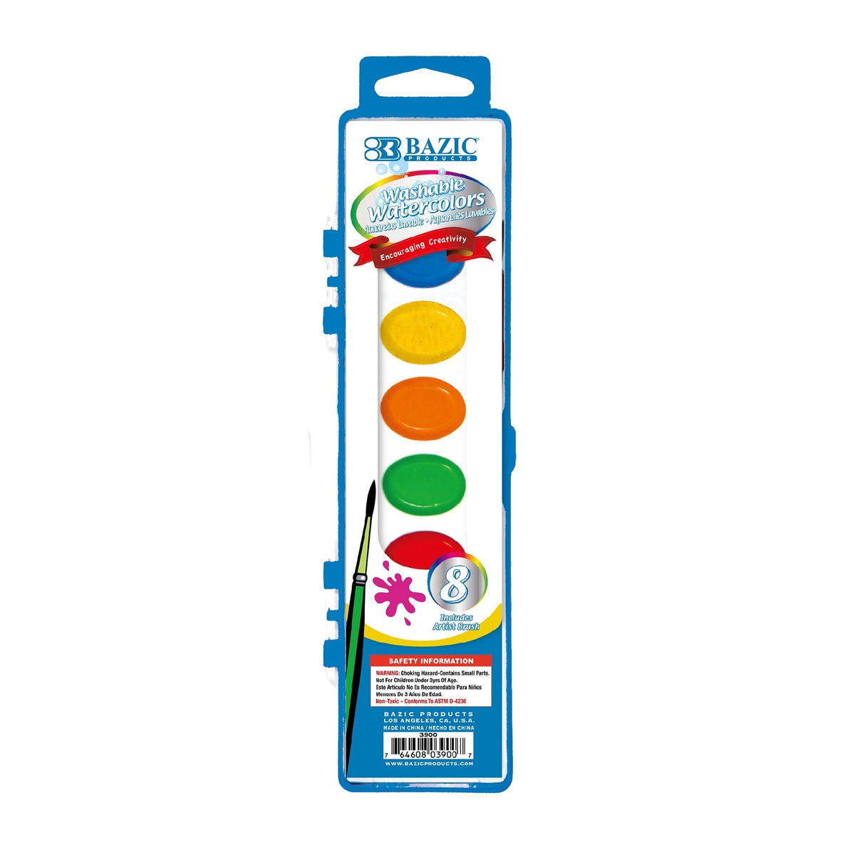 BAZIC 8-Color Semi-Moist Watercolor Set with Brush
