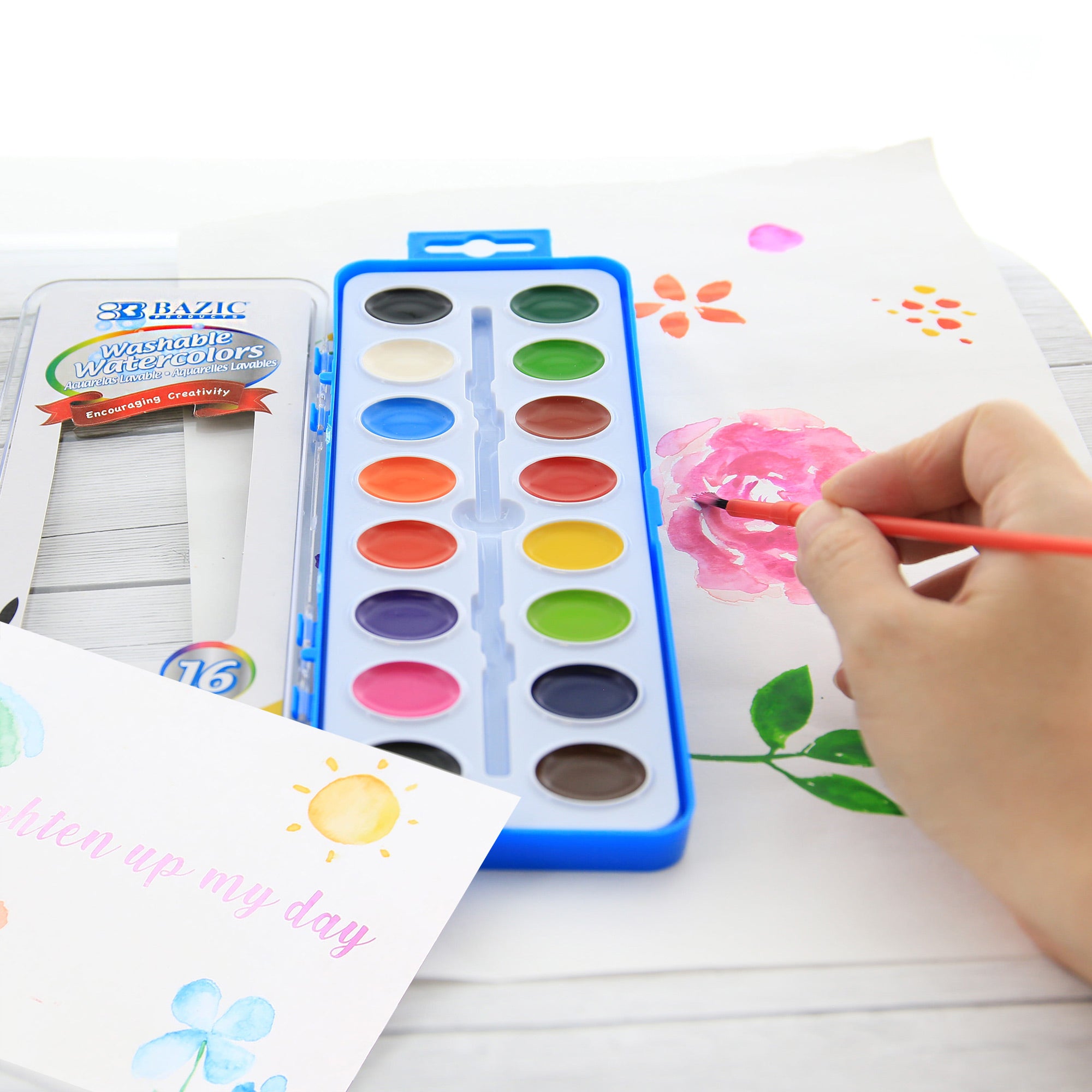 16 Color Watercolor Set, with Brush, for Kids School Art