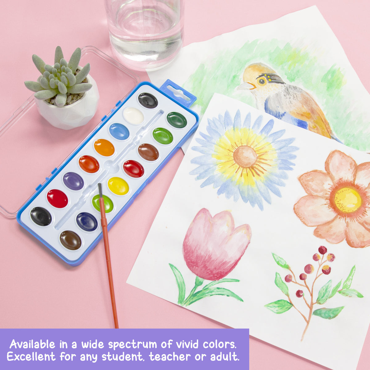 16-Color Semi-Moist Watercolor Set with Brush