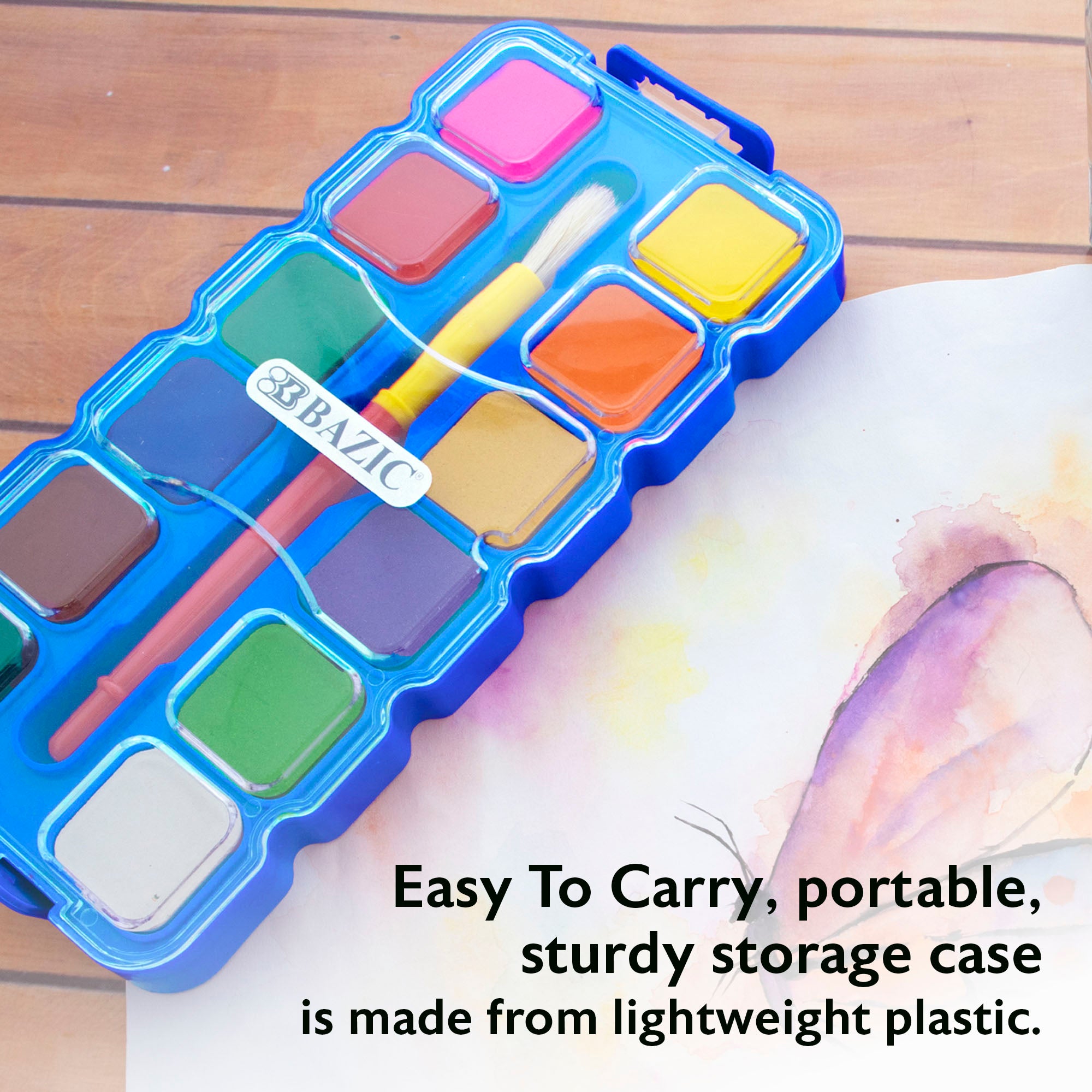 12 Color Watercolor Set, with Brush and Mixing Palette
