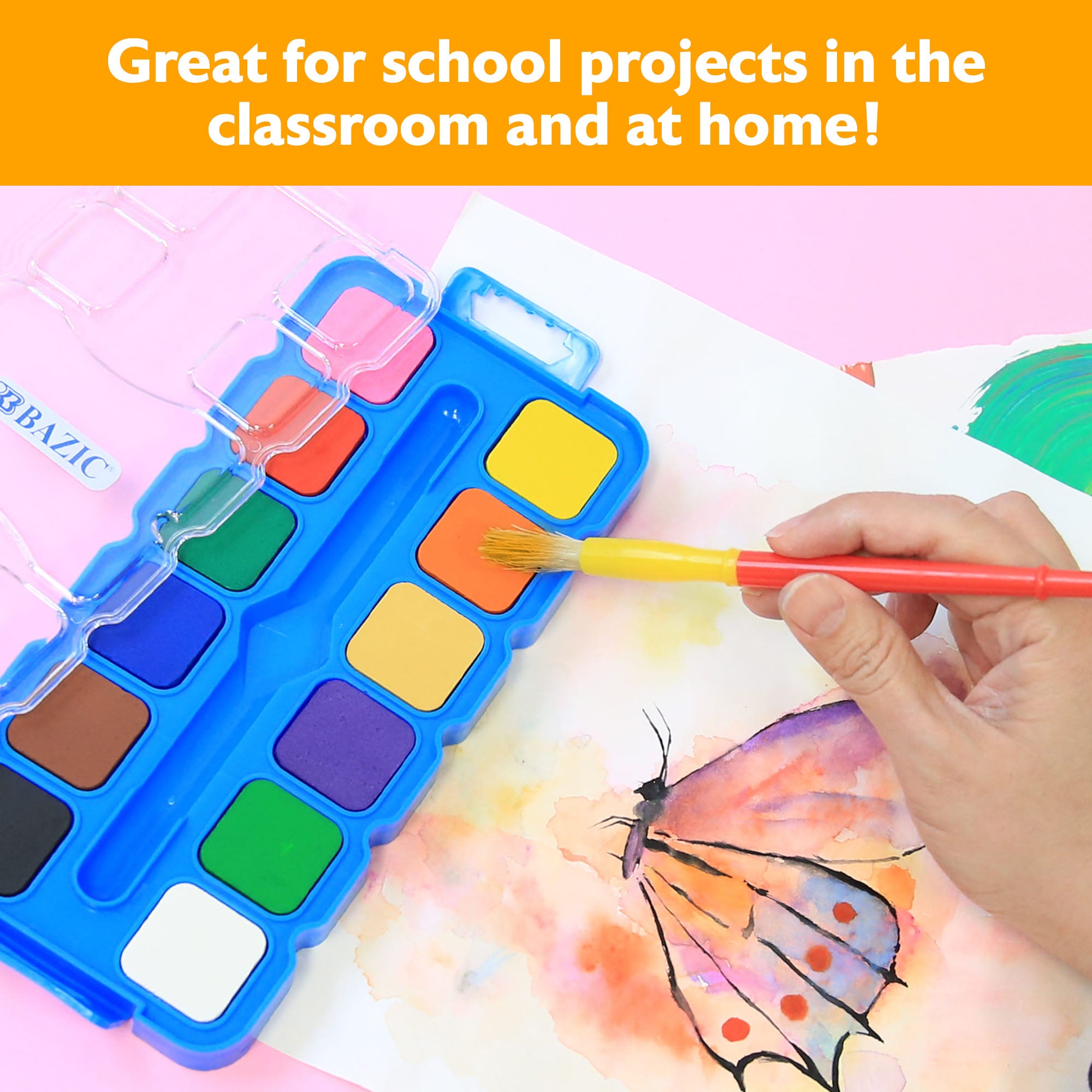 12 Color Watercolor Set, with Brush and Mixing Palette
