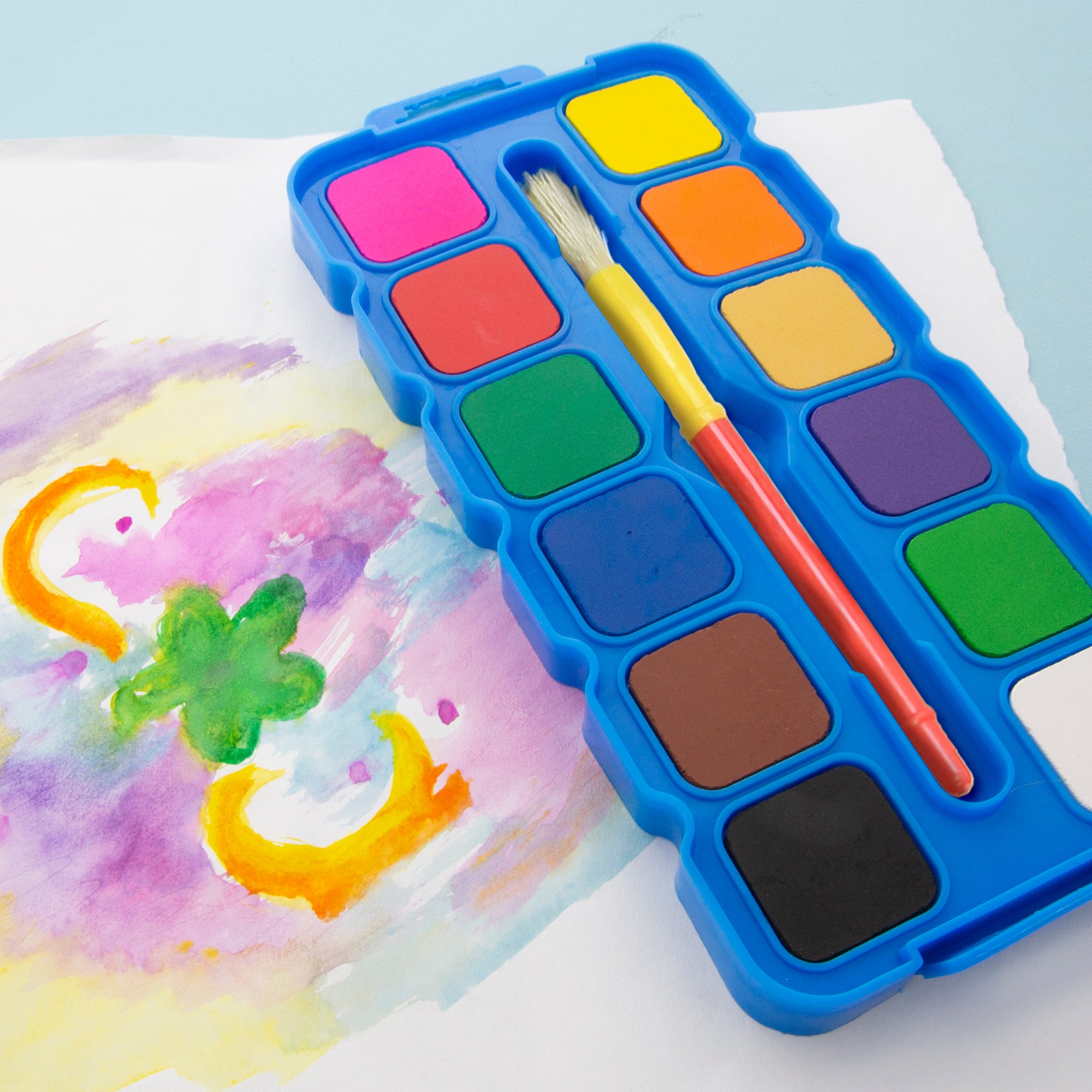 12 Color Watercolor Set, with Brush and Mixing Palette