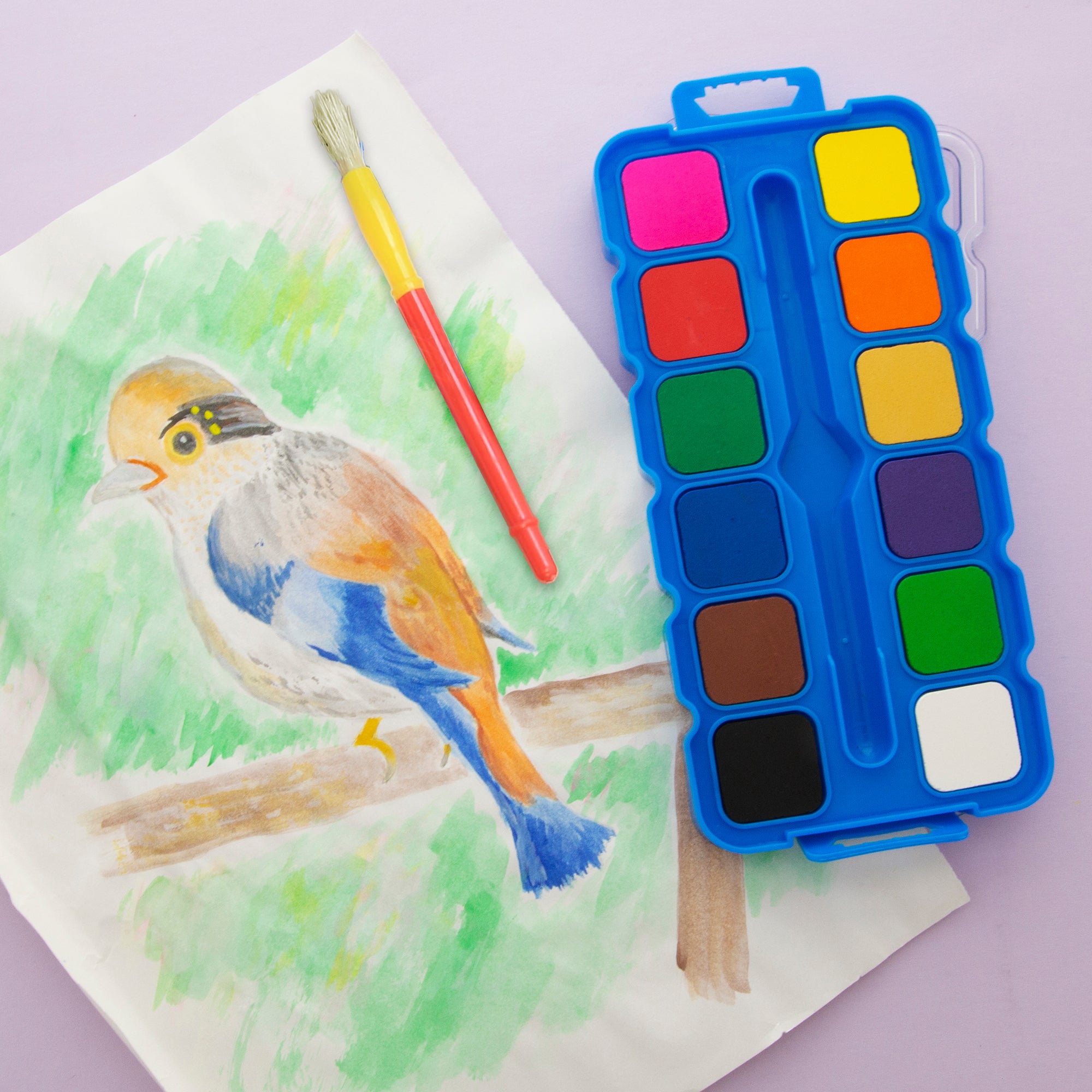 12 Color Watercolor Set, with Brush and Mixing Palette