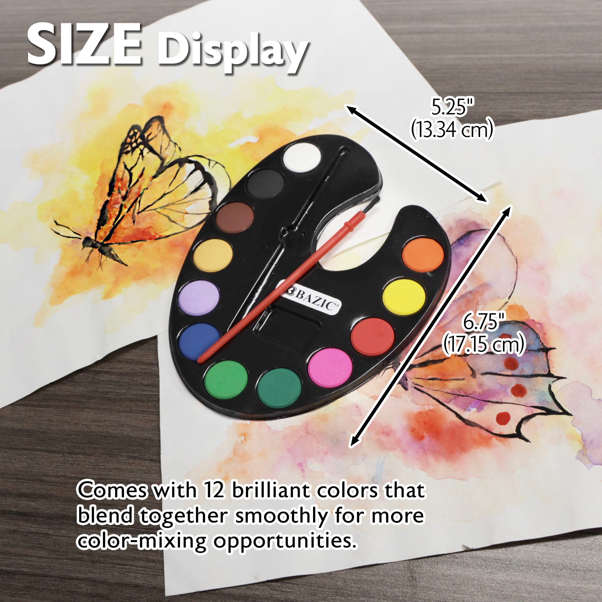 Watercolor Paint Set, 12 Colors With Brush