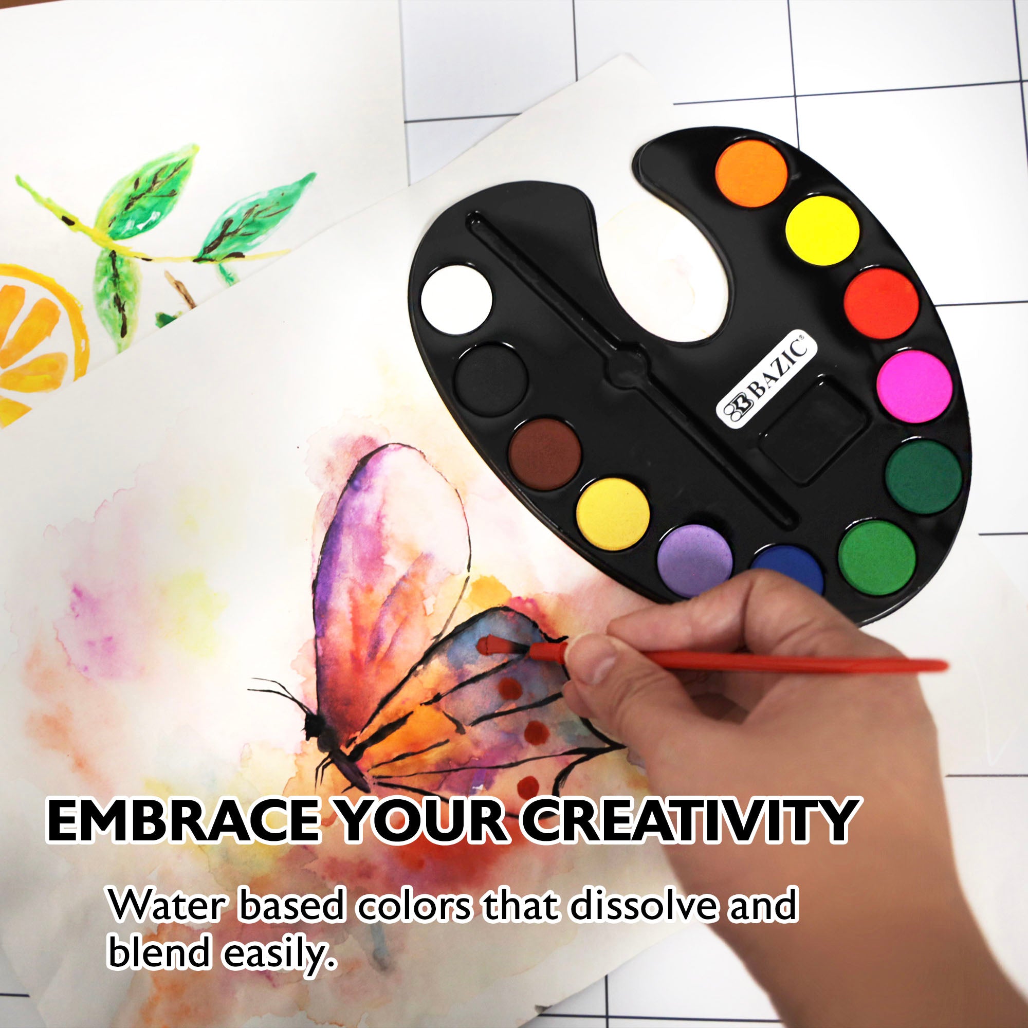 12 Color Watercolor Set, with Brush, for Kids School Art