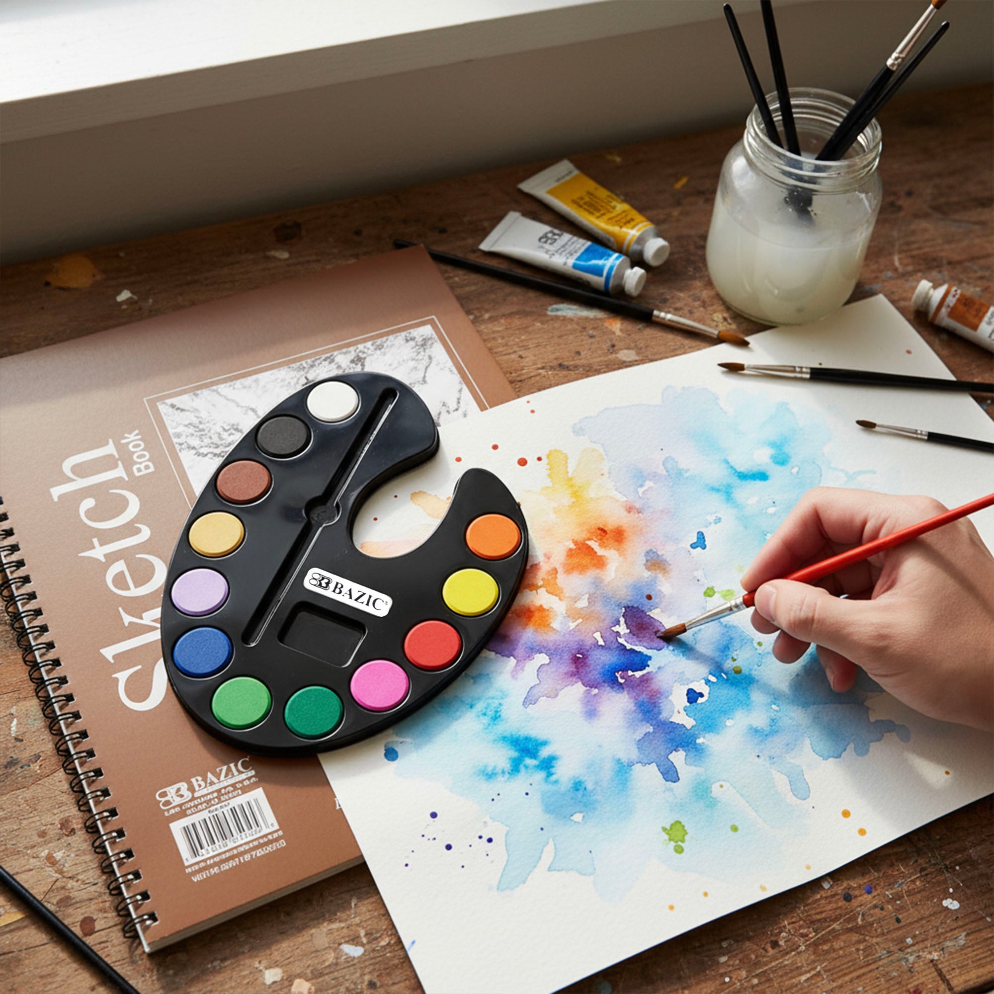 12 Color Watercolor Set, with Brush, for Kids School Art