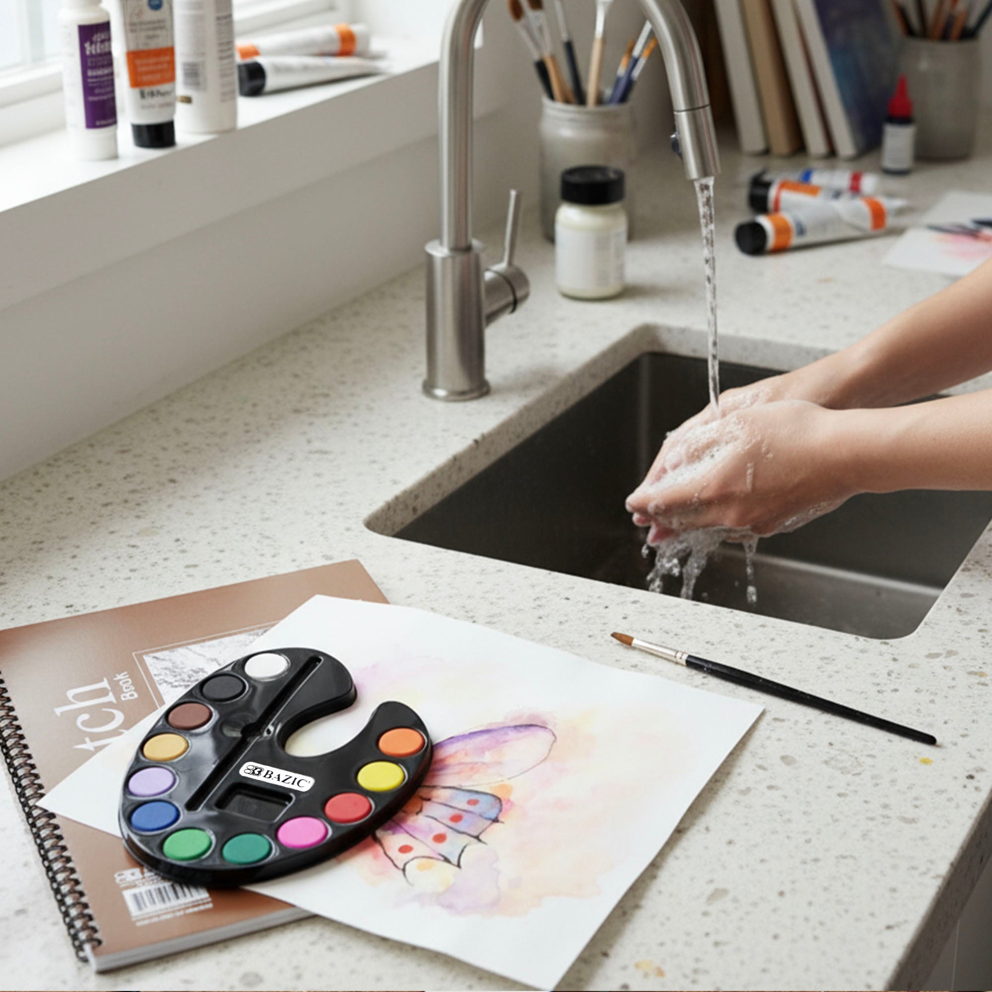 12 Color Watercolor Set, with Brush, for Kids School Art