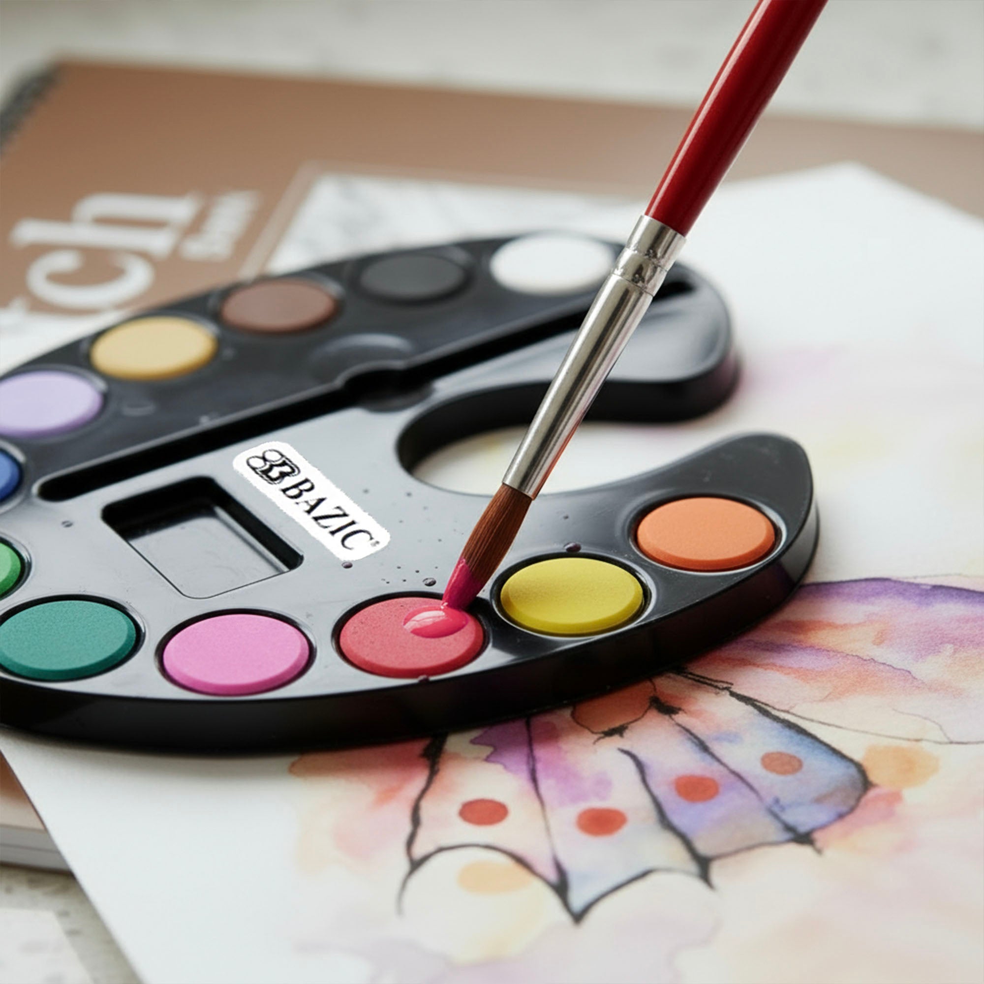 12 Color Watercolor Set, with Brush, for Kids School Art