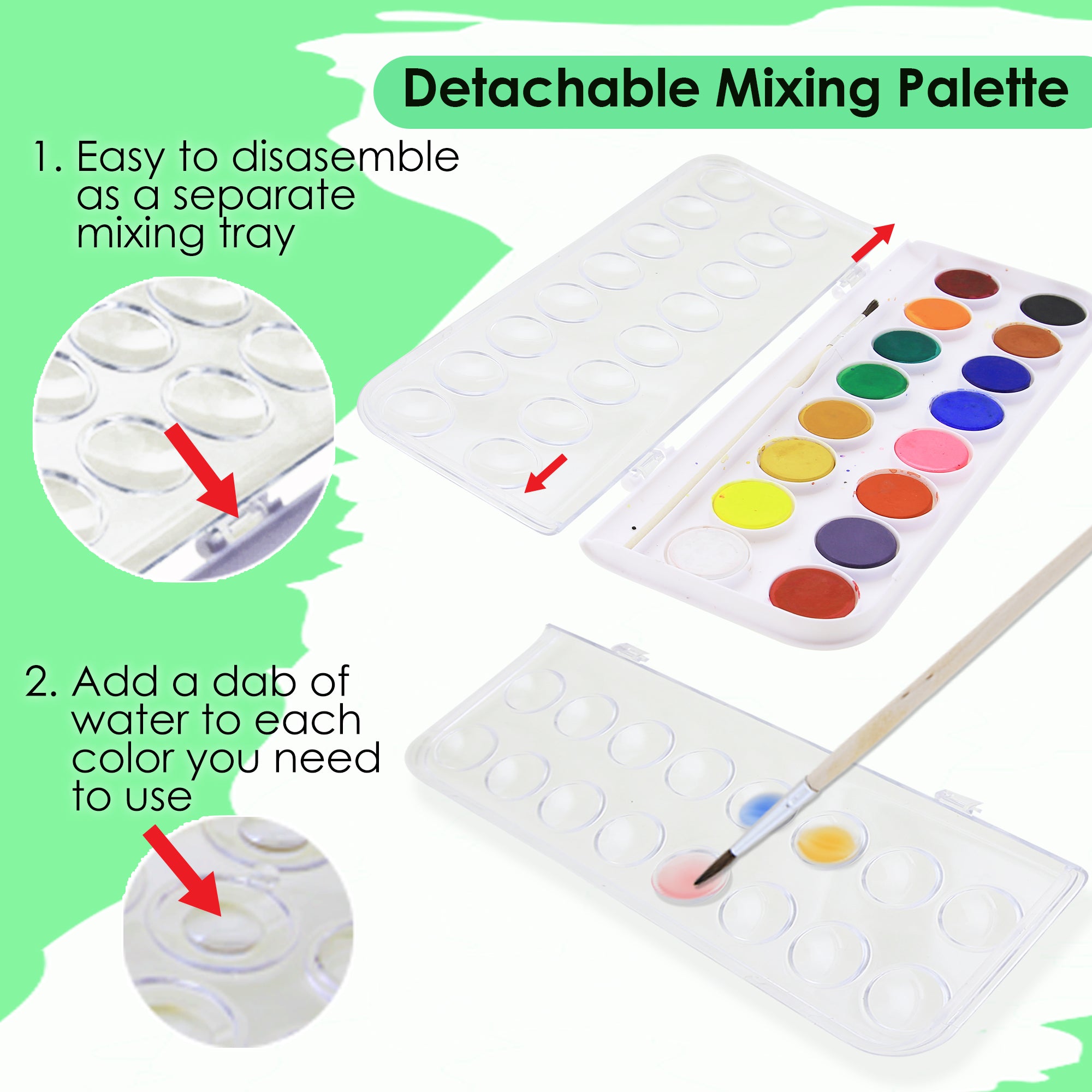 16 Color Watercolor Set, with Brush, for Kids School Art