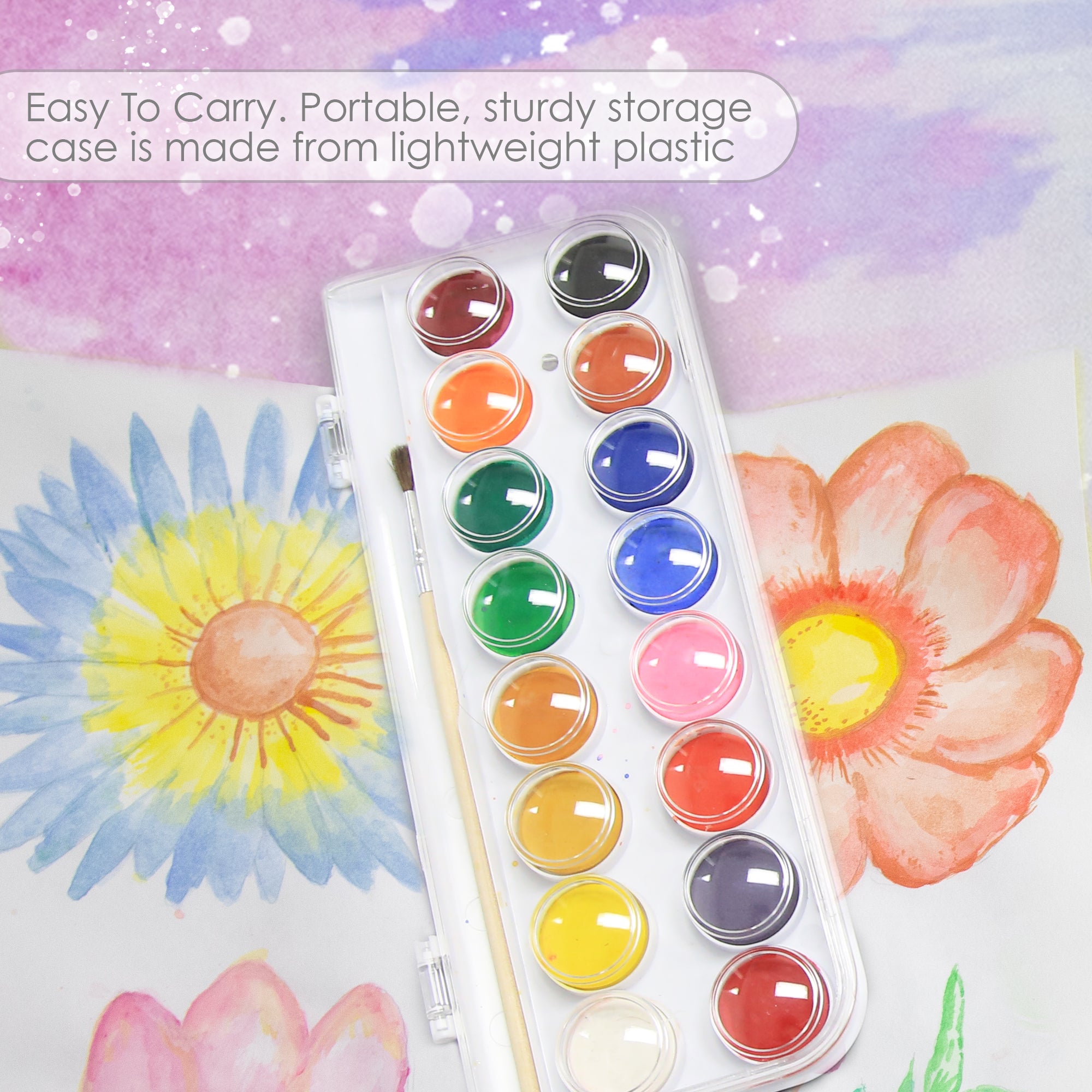 16 Color Watercolor Set, with Brush, for Kids School Art