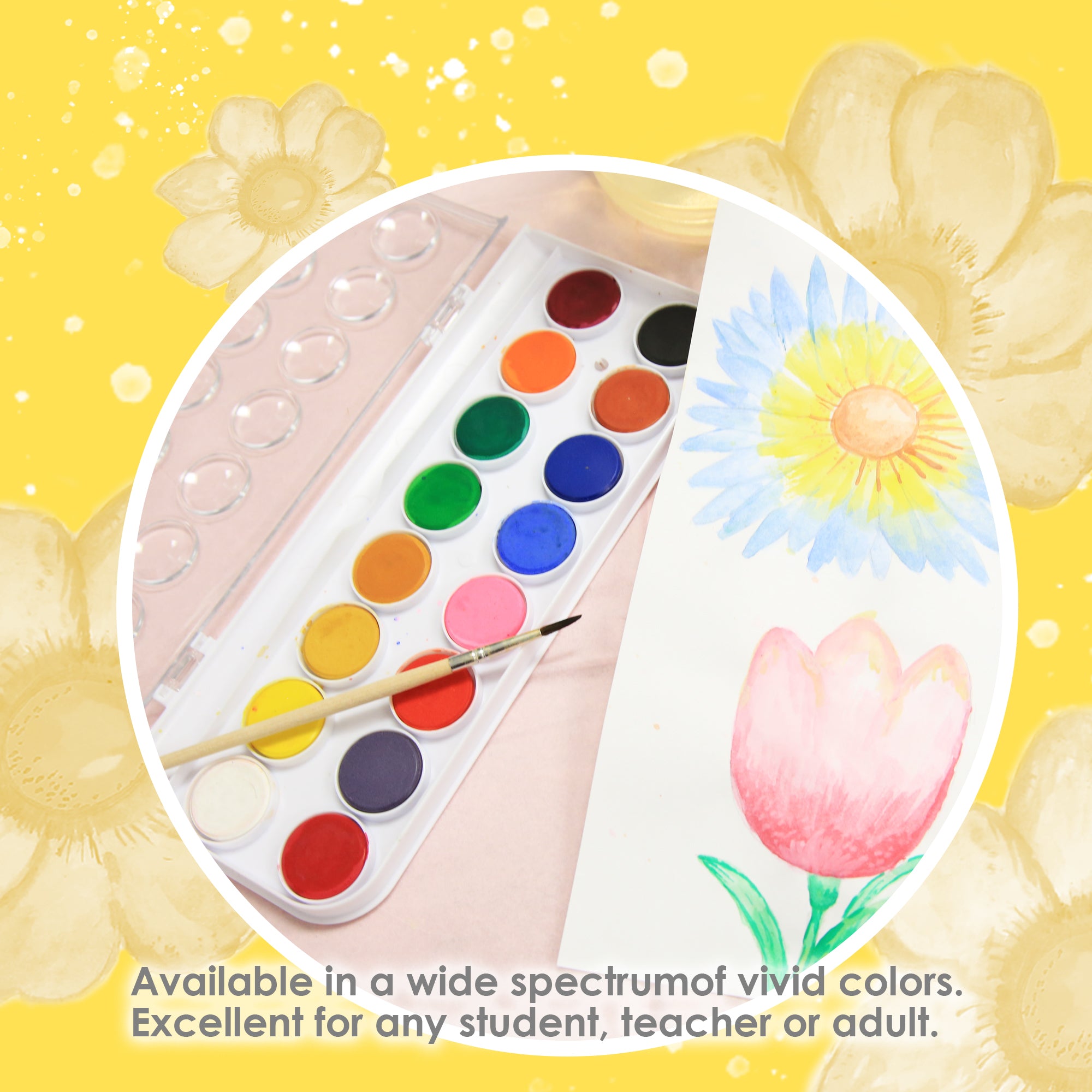 16 Color Watercolor Set, with Brush, for Kids School Art