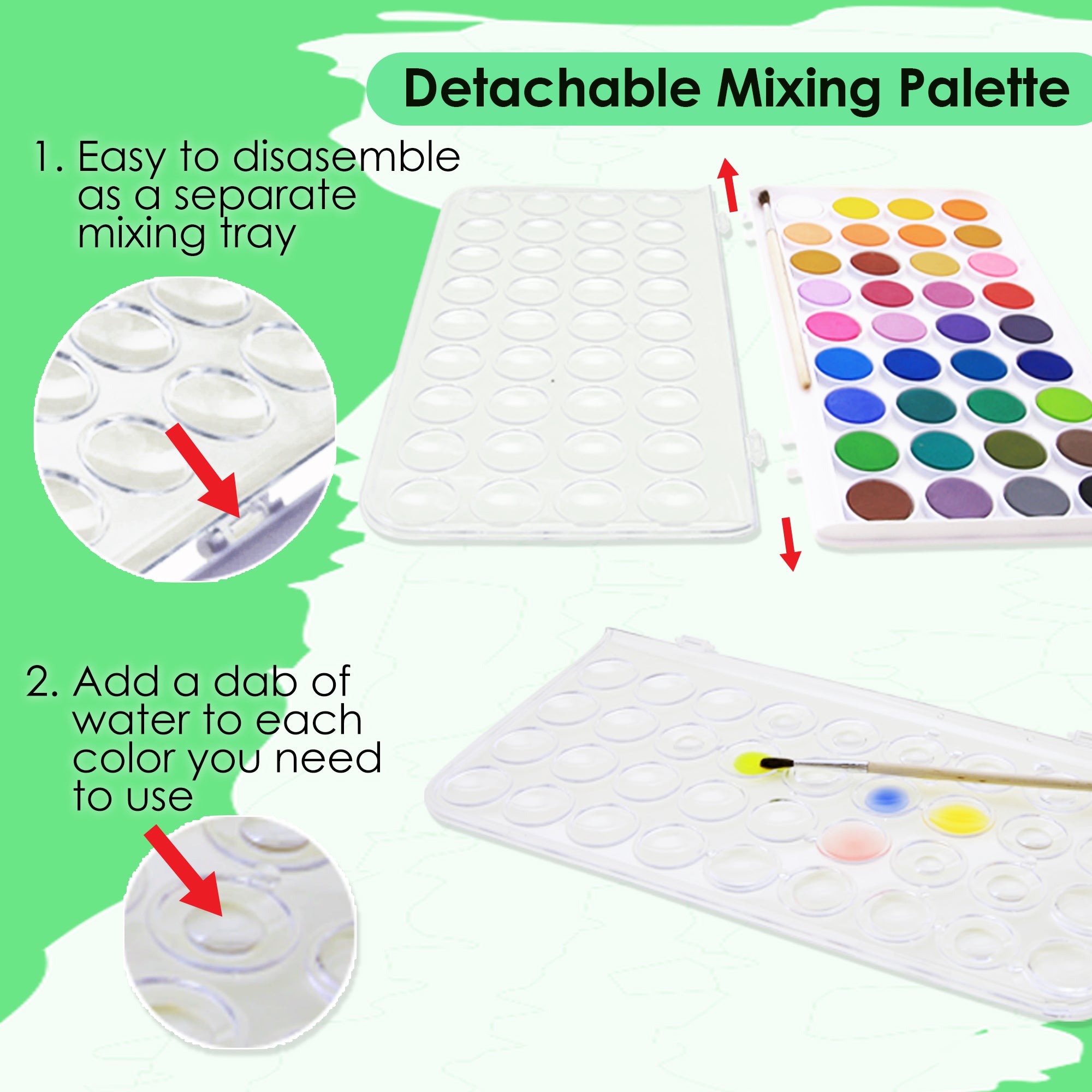 36 Color Watercolor Set, with Brush, for Kids School Art