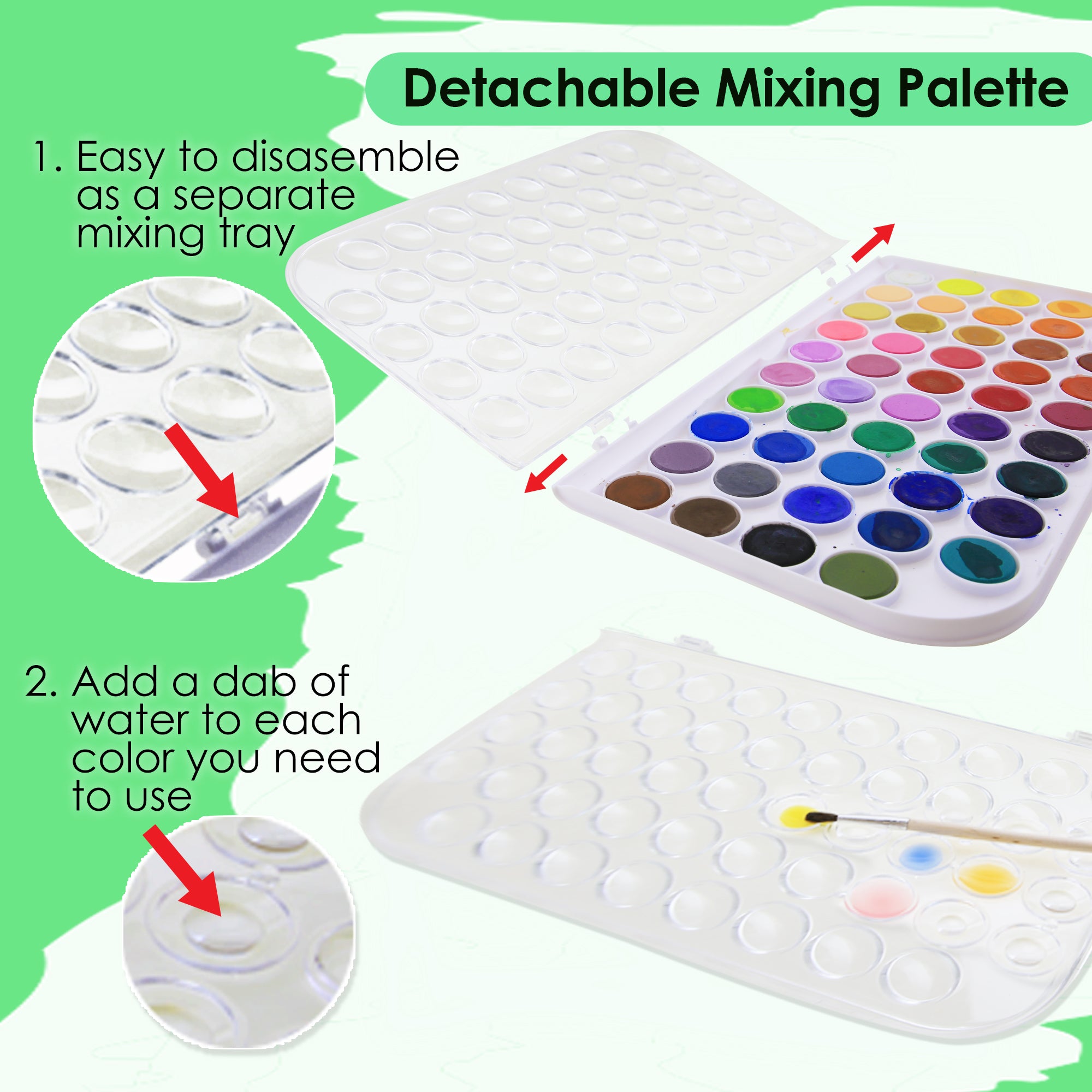 48 Color Watercolor Set, with Brush, for Kids School Art