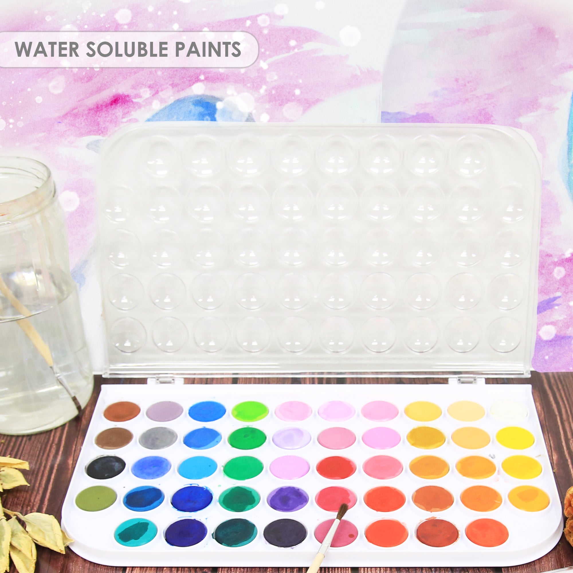 48 Color Watercolor Set, with Brush, for Kids School Art