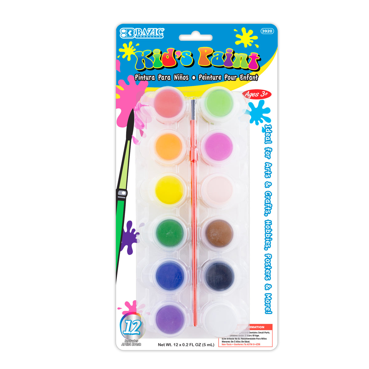 0.17 FL OZ (5 mL) 12 Color Kid's Paint w/ Brush