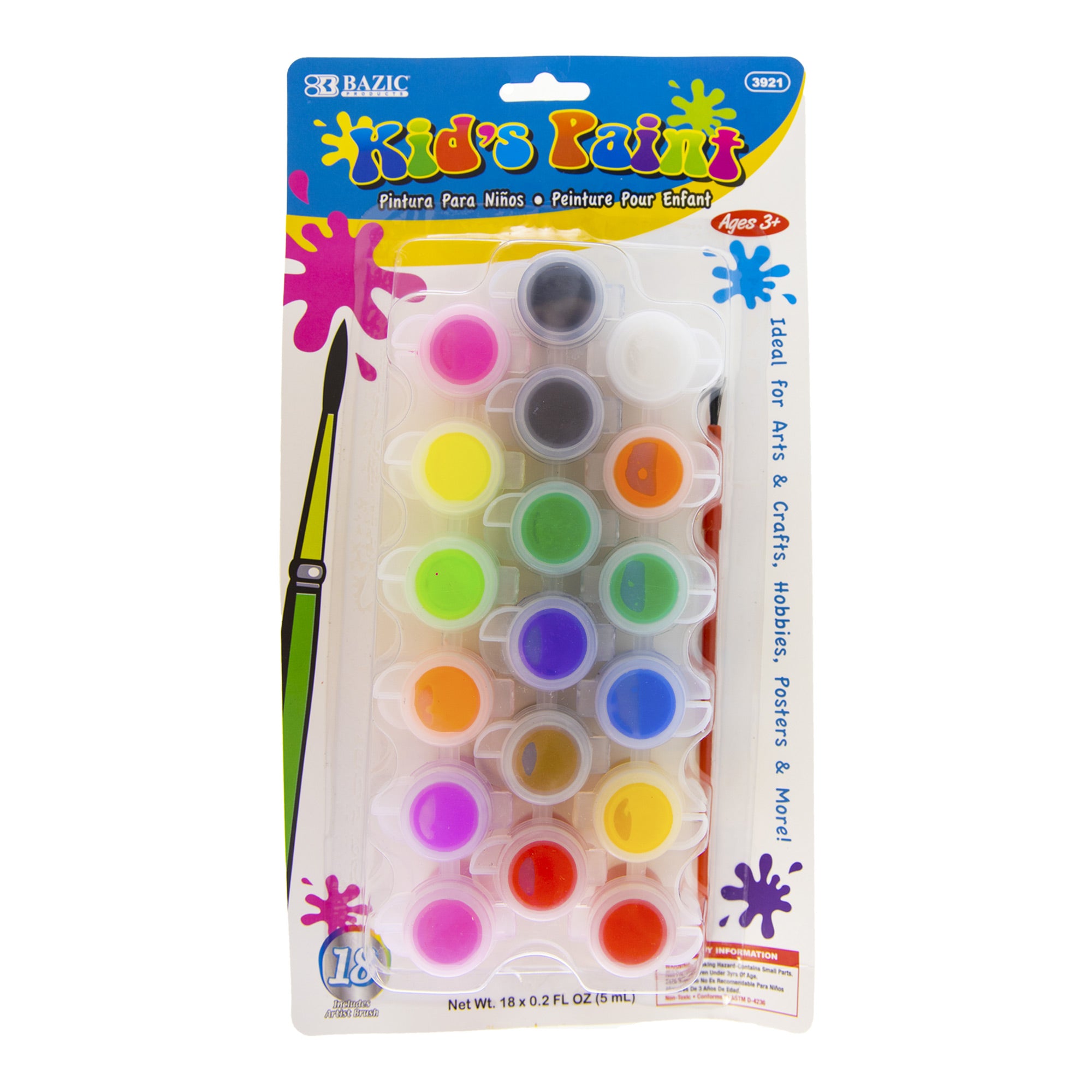 18 Color Kids' Paint, 0.17 fl oz Each, with Brush