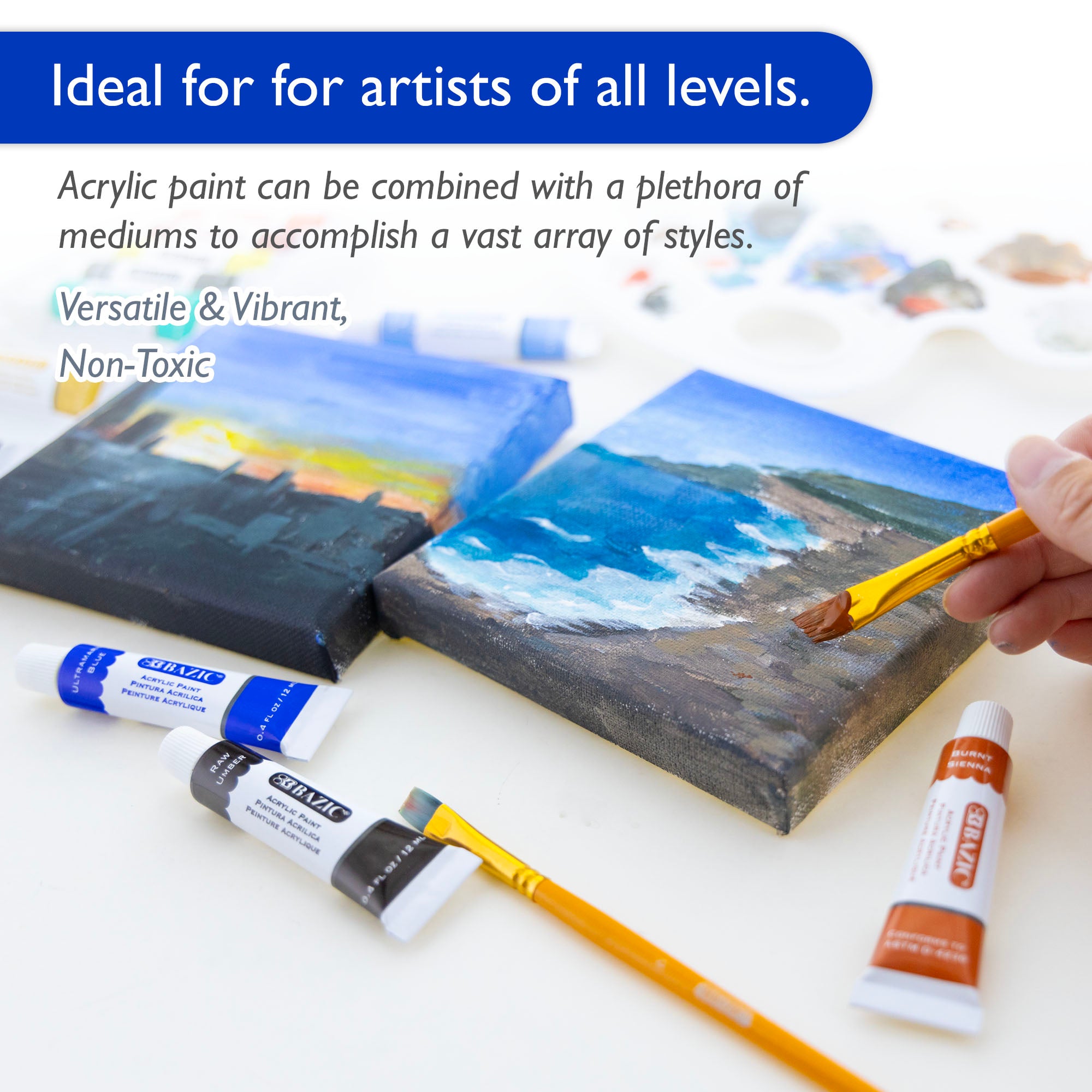 8 Color Acrylic Paint, 0.4 fl oz Each, Built-In Palette Tray